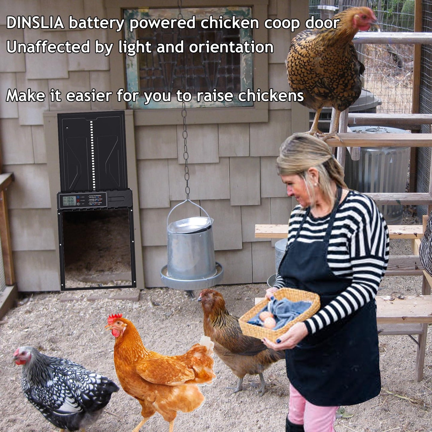 Automatic Chicken Coop Door with Timer - Enlarge Thickening Battery Powered Aluminum Chicken Door - Waterproof Automatic Coop Accessories for Chickens with LCD Screen