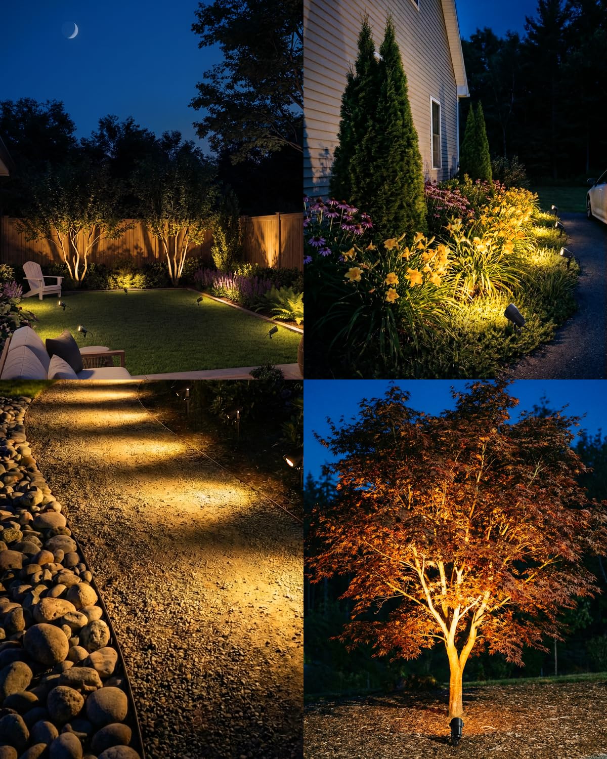 HIBOITEC 7W Low Voltage Landscape Lighting with Plug 2700K Warm White LED Outdoor Spot Lights 270° Adjustable Garden Spotlight IP65 Waterproof Landscape Spotligh for Yard Tree Wall Pathway 4Pack