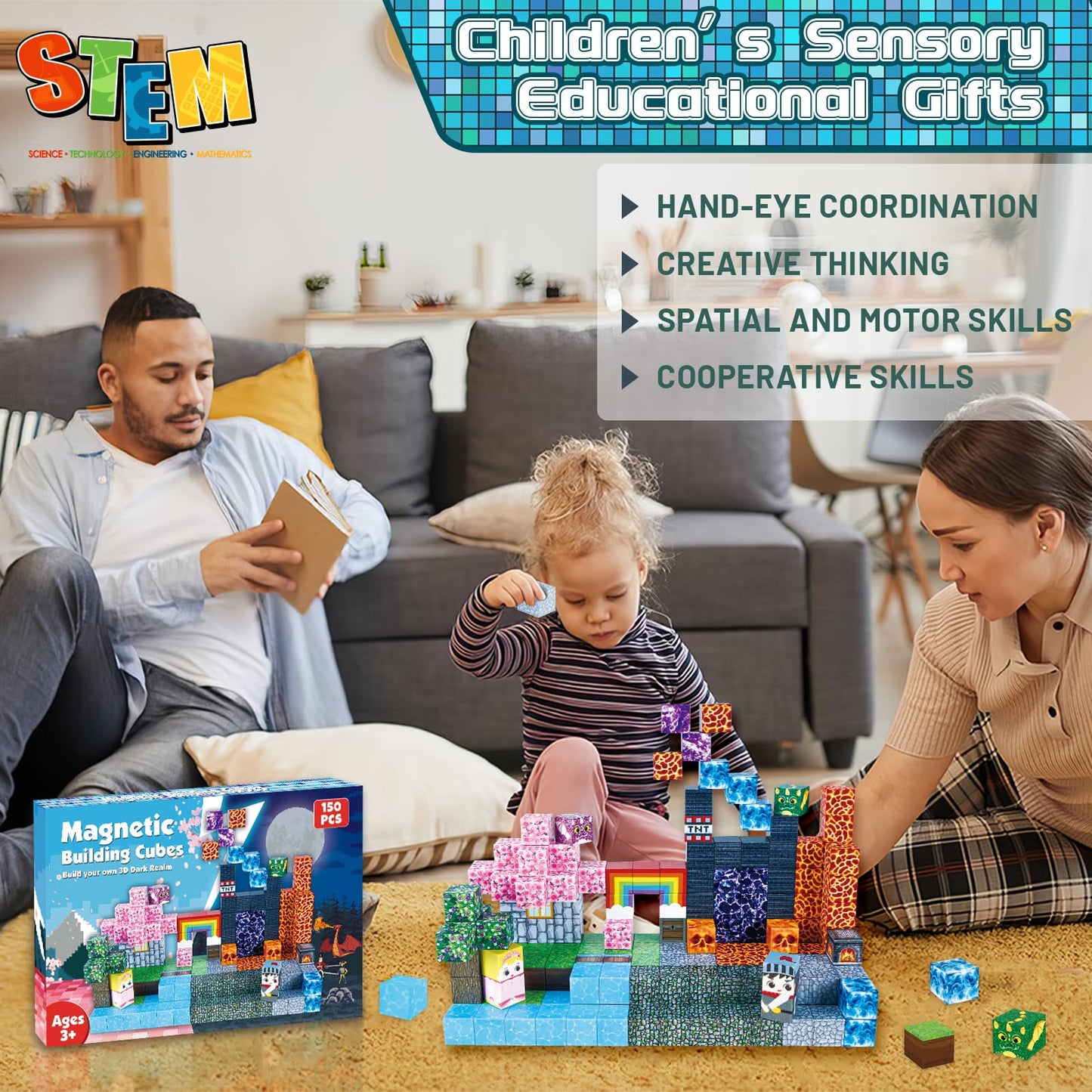 GraceDuck Magnetic Blocks 150 PCS Build Dark Swordsman's Forest Castle - Magnetic Building Blocks Cubes STEM Sensory Toys for Kids Birthday Gifts for 3 4 5 6 7 8 9 10 Year Old Boys Girls Toys