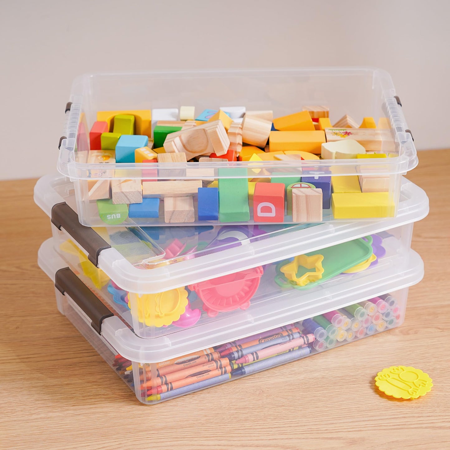Citylife 3 PCS Plastic Storage Bins with Latching Lids Clear File Box Portable Storage Containers for Organizing A4 Paper, Document, Scrapbook, 14.65" x 10.43" x 2.87"