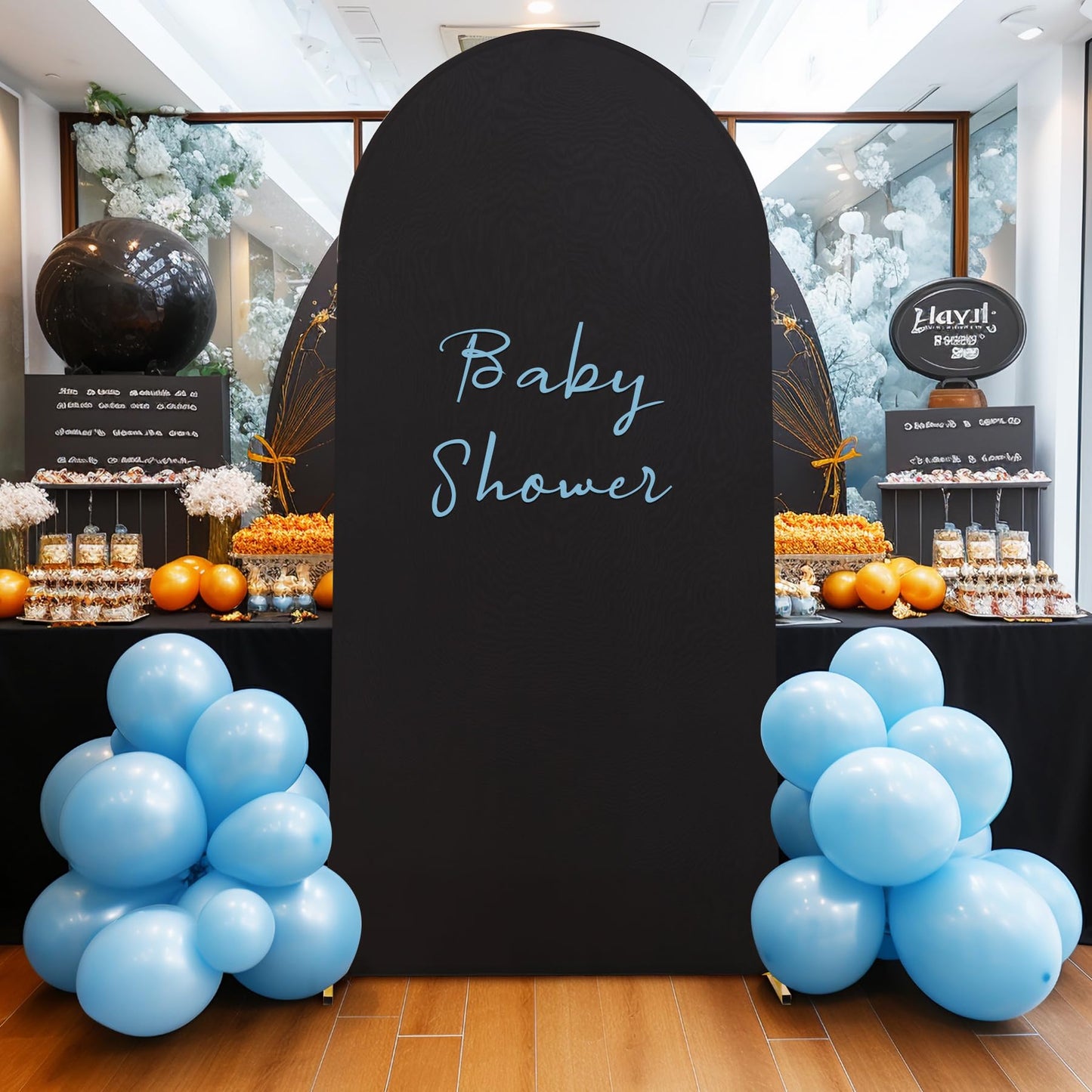 Chiara Arch Covers - Black Spandex Fitted Wedding Arch Stand Covers - 7.2FT Round Top Stretchy Backdrop for Birthday Party Ceremony Banquet Decoration