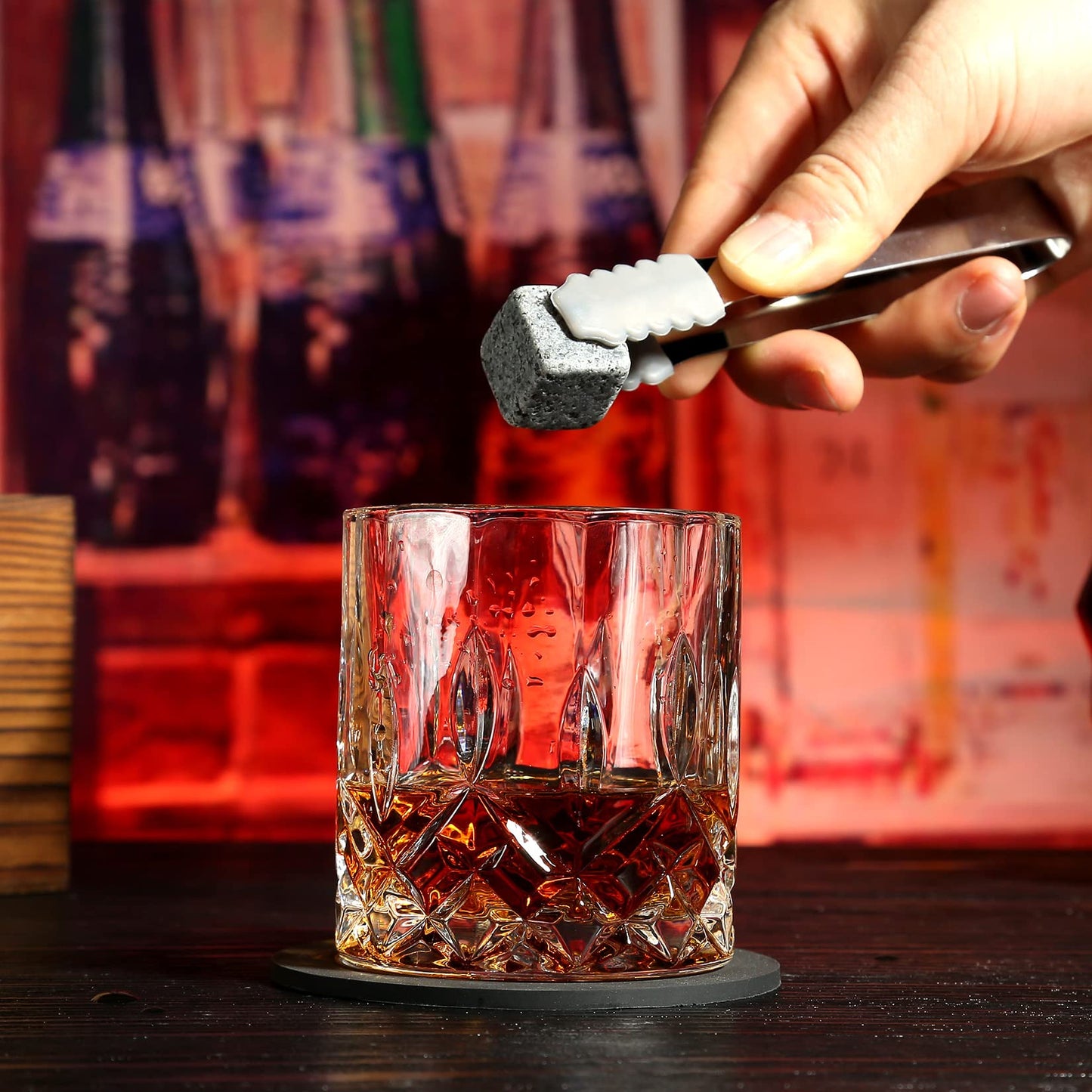 Whiskey Stones Glass Gifts for Men - Bourbon Scotch Whiskey Glasses Set of 2 - Granite Chilling Rocks in Premium Wooden Box - Best Drinking Father's Day Birthday Gifts for Men Him Dad Husband Boss