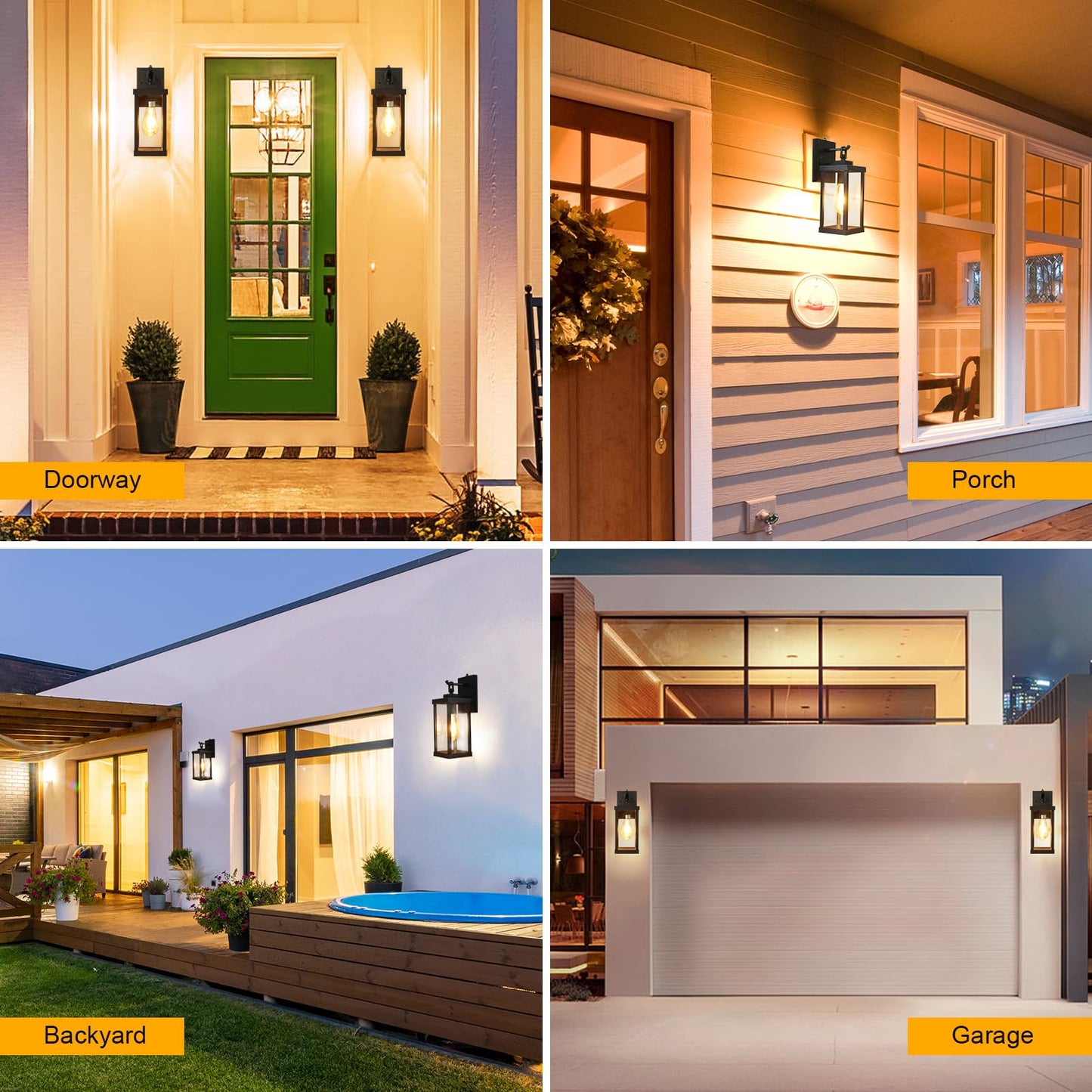 TOPKDA Dusk to Dawn Outdoor Light Fixture, Modern Outdoor Wall Light with Tempered Glass, Anti-Rust Aluminium Exterior Light Fixtures Wall Mount, Black Outside Lights for House, Porch, Garage