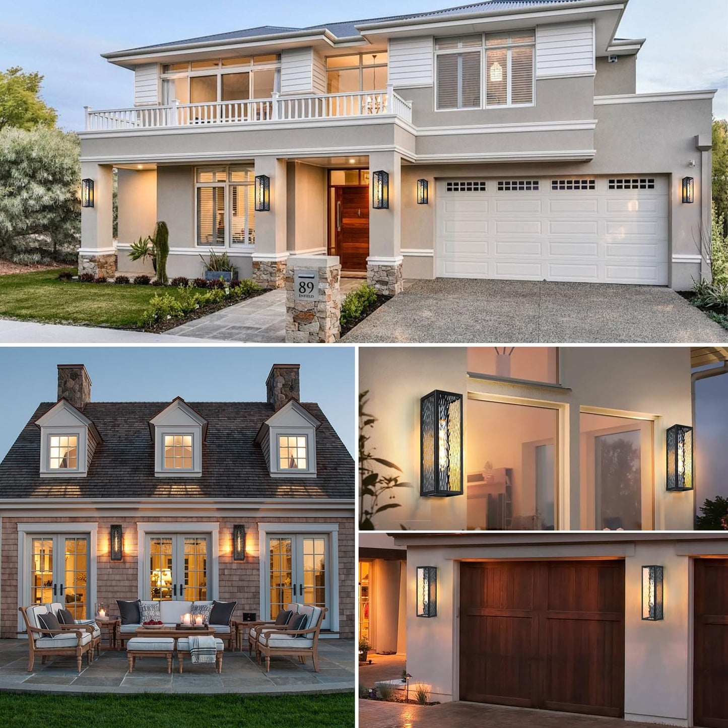 2 Packs 16'' Outdoor Wall Lights Exterior Lighting Fixtures, Modern Black Porch Light for House, Waterproof Outside Lights Wall Sconce Lanterns with Water Ripple Glass for Front Door, Patio, Garage