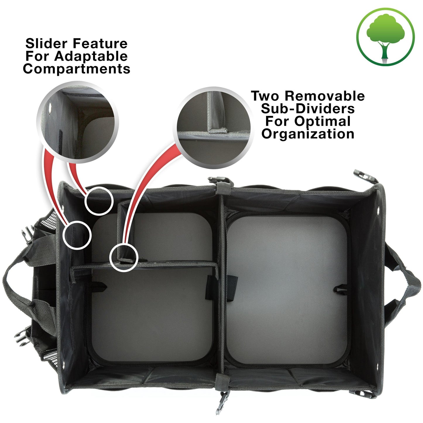 Trunk Organizer for SUV - Car Accessories, Back Seat Car Organizer, Trunk Car Organizer - Car Essentials | Premium Adjustable Multi 4 Compartments Design - Gift for Men and Women (Large, Black)