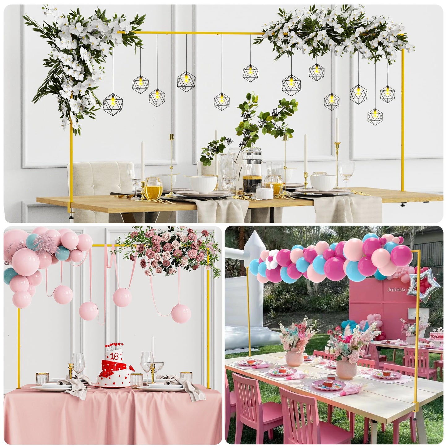 Xiomot Over the Table Rod with Clamps Adjustable 13''-42'' Tall 29"-98" Length Gold Table Arch Hanging for Wedding Birthday Party Halloween Christmas Decoration