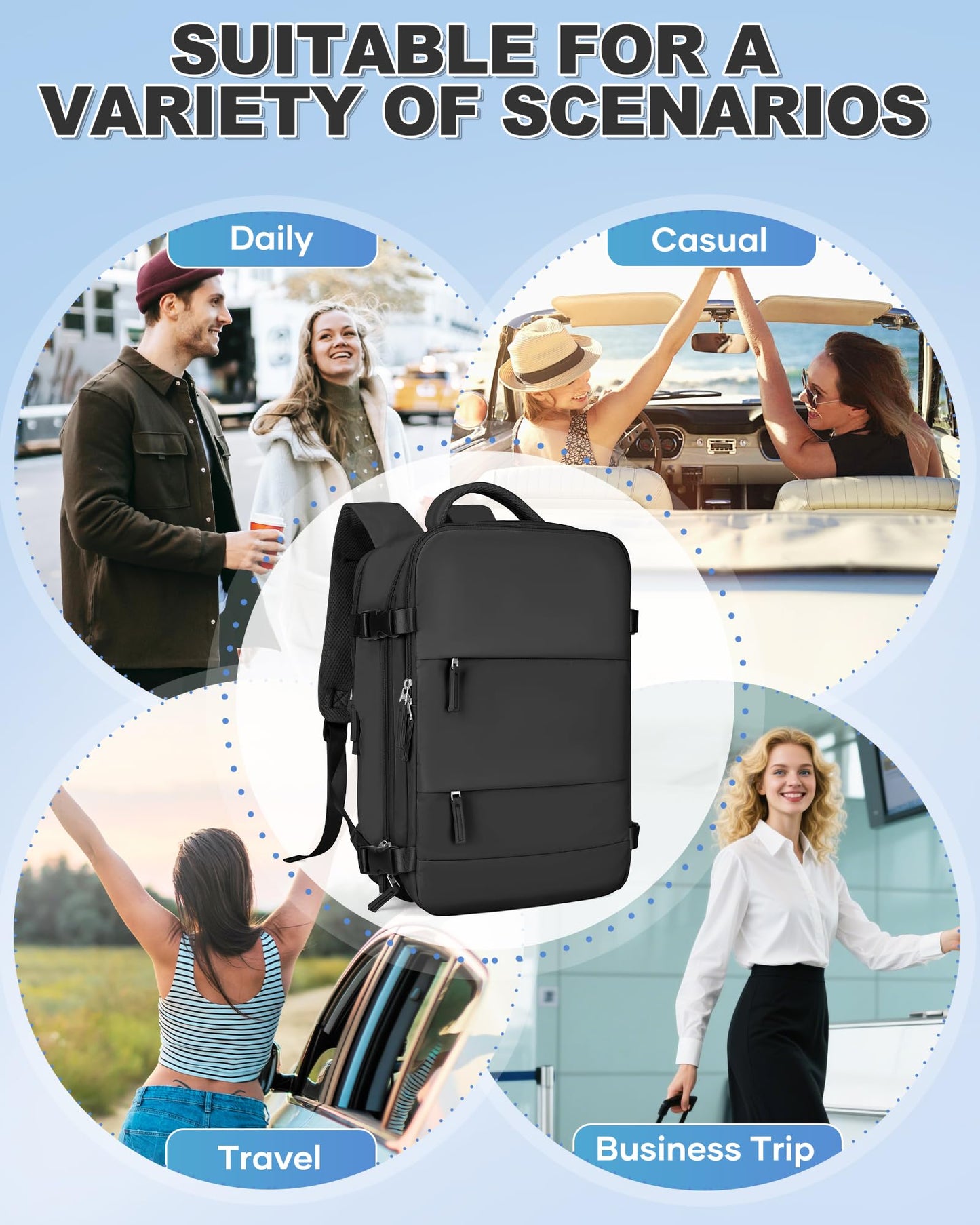 VGCUB Vacuum Backpack Travel with Pump Compression Travel Backpack with Vacuum System Weekender Waterproof Personal Item Bags for Women Men Carry on Luggage for Airplanes Black