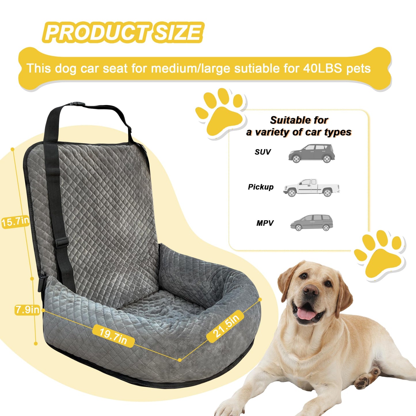 Dog Car Seat for Small Medium Dogs,Detachable Washable Travel Safety Pet Booster Seat, Comfy Ultra Soft and Multifunctional Car Travel Bed,Grey