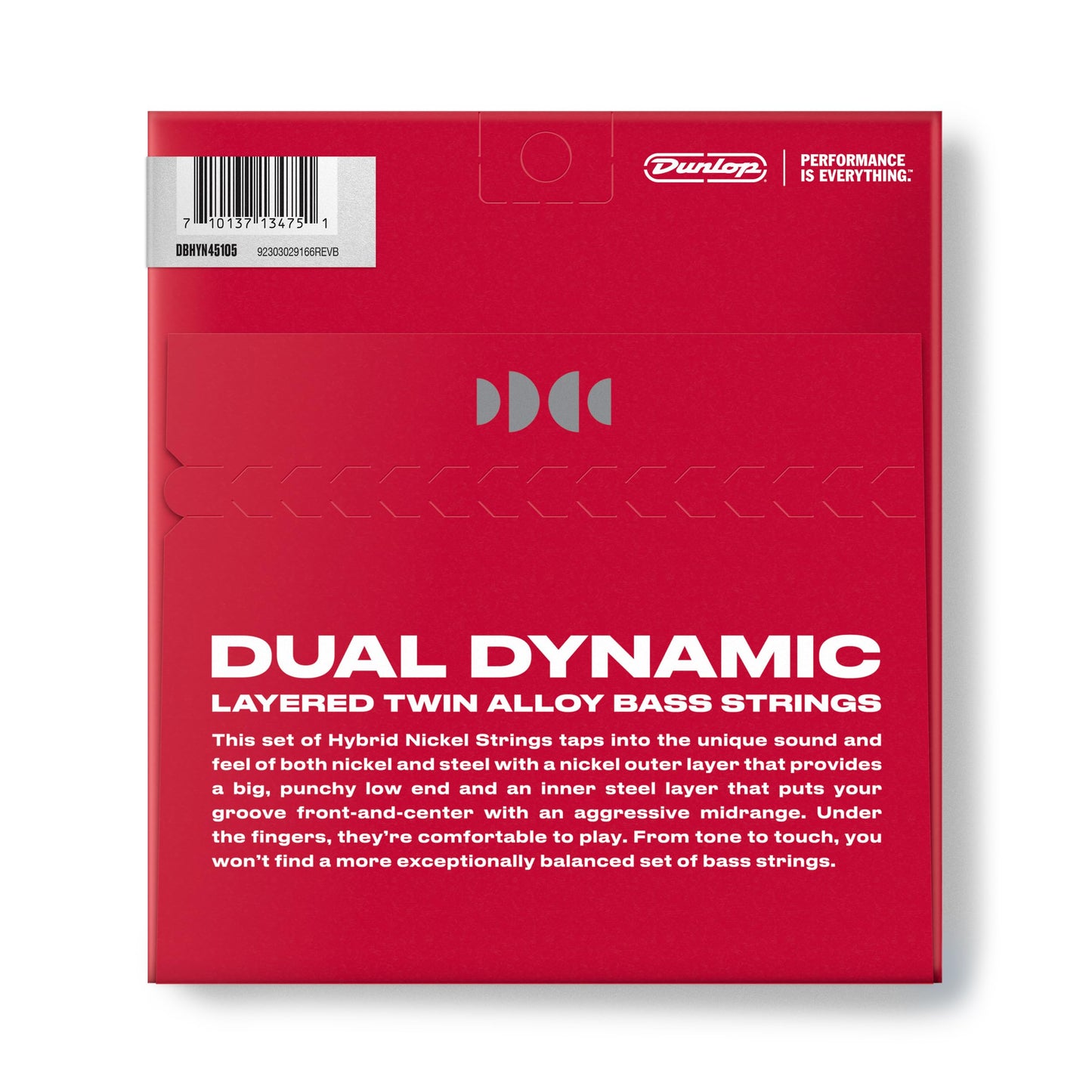 Dunlop Dual Dynamic Layered Twin Alloy Hybrid Wound Bass Strings, 45-105, 4 String (DBHYN45105)