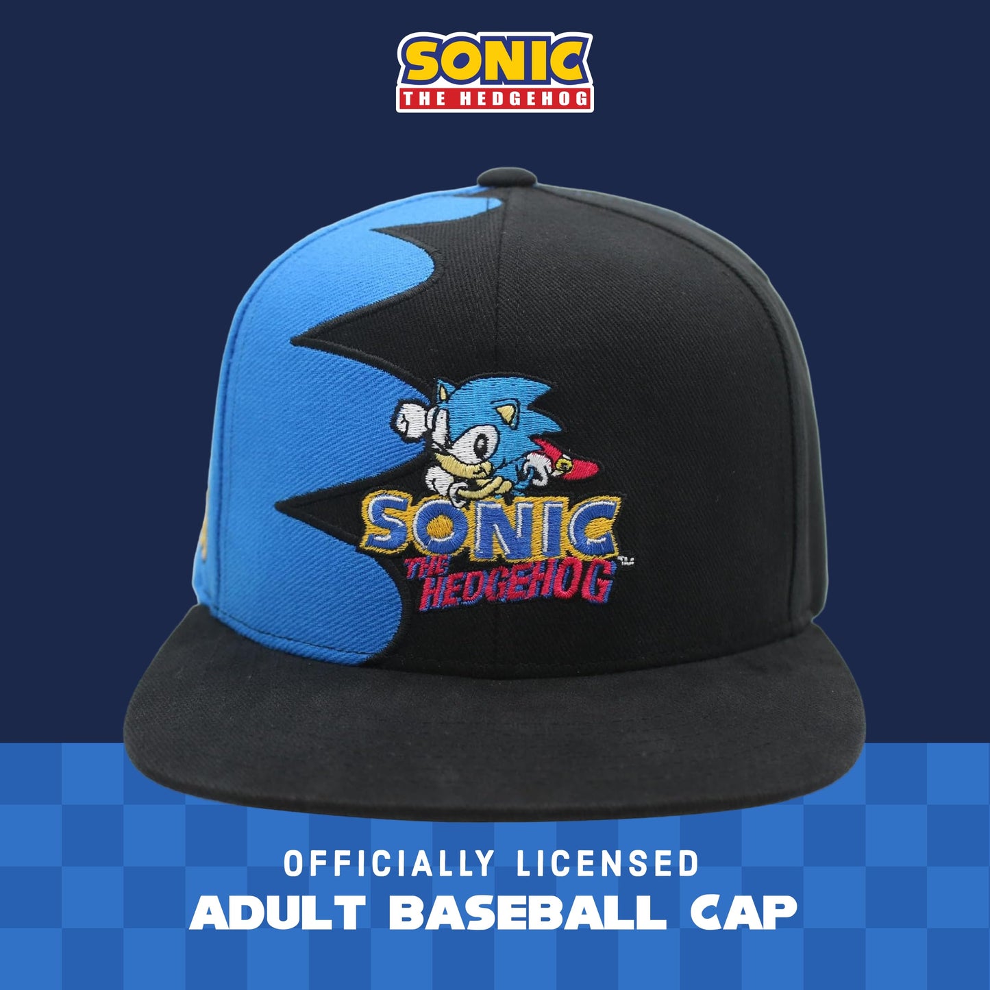 Concept One Sonic The Hedgehog Snapback Cap, Adjustable Snapback with Flat Brim, Black, Black, One Size