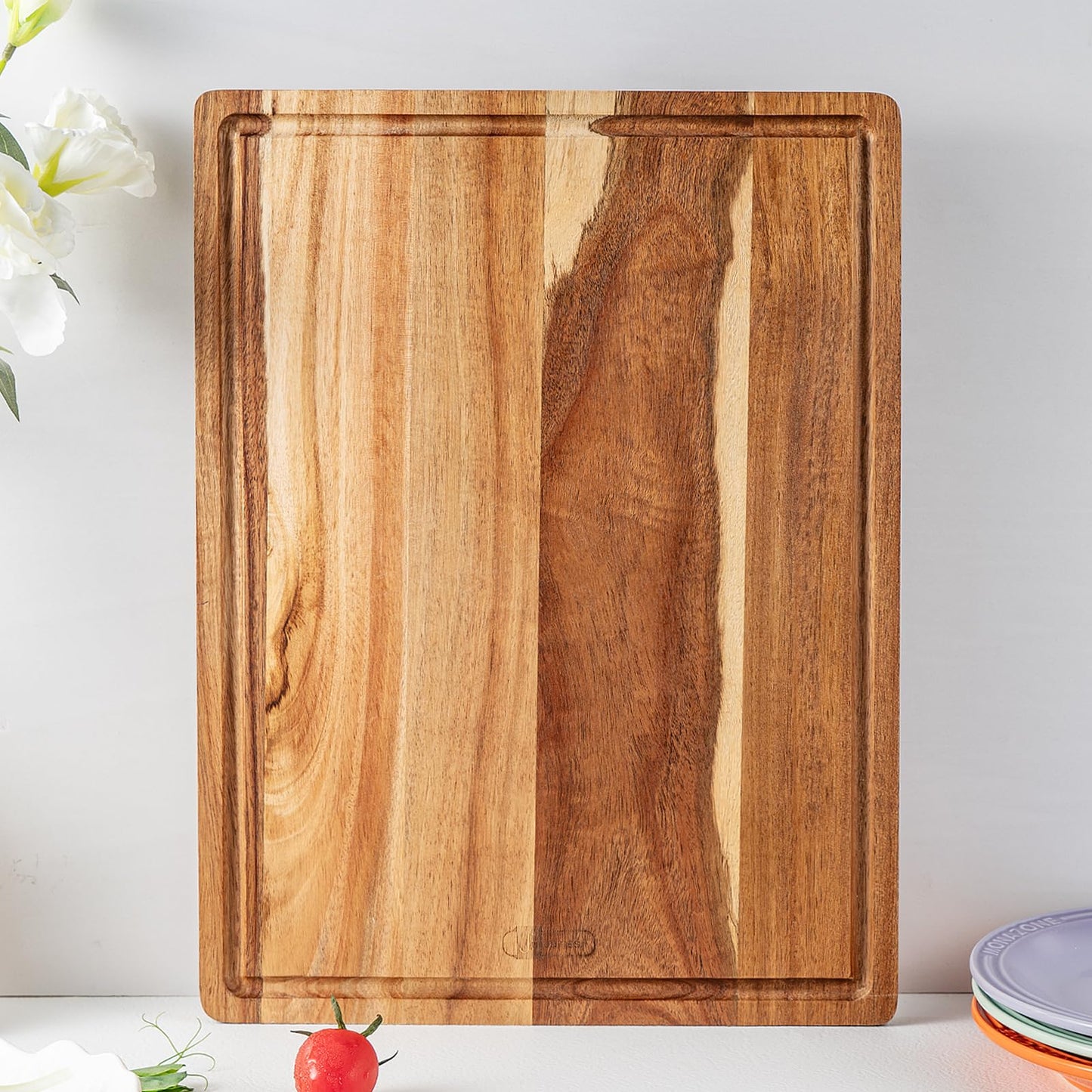 JF JAMES.F Wood Cutting Board, 40x30x1.8CM Acacia Wood Cutting Board with Juice Groove Wooden Chopping Board for Food Prep Fruit Vegetable Meat