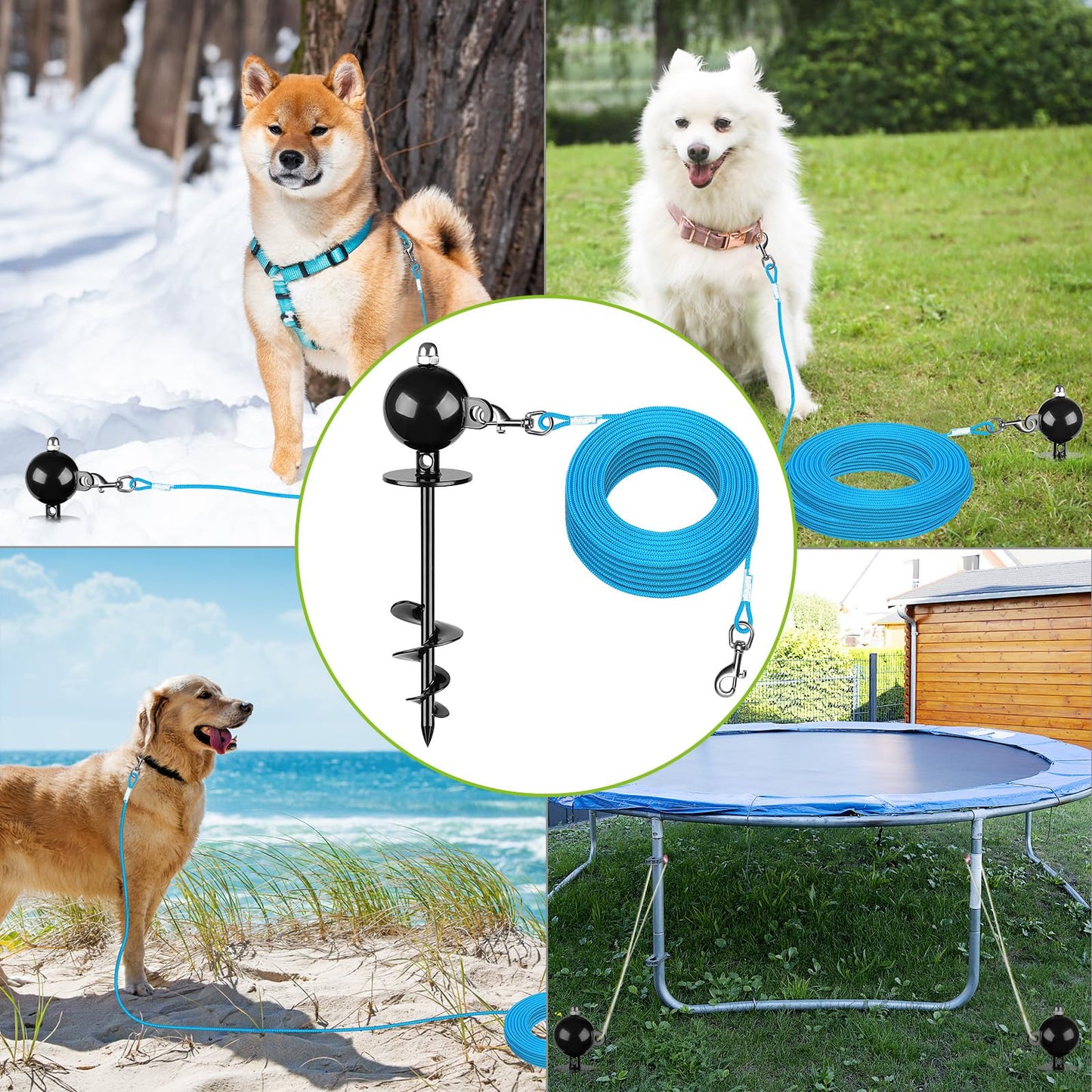 SELEWARE Anti-Rust Tie Out Stake Outdoor Anchor for Large Dogs up to 220 lbs With 30 ft Long Leash