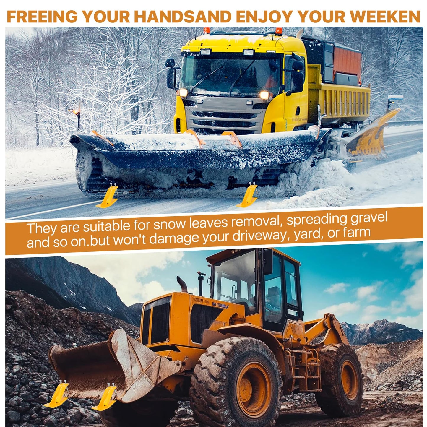2PCS Tractor Bucket Protector Attachments - Heavy Duty Bolt-On Steel Ski Edge Skid Shoes | Tractor Accessories & Skid Steer Attachments for Snow Plowing, Gravel & Turf