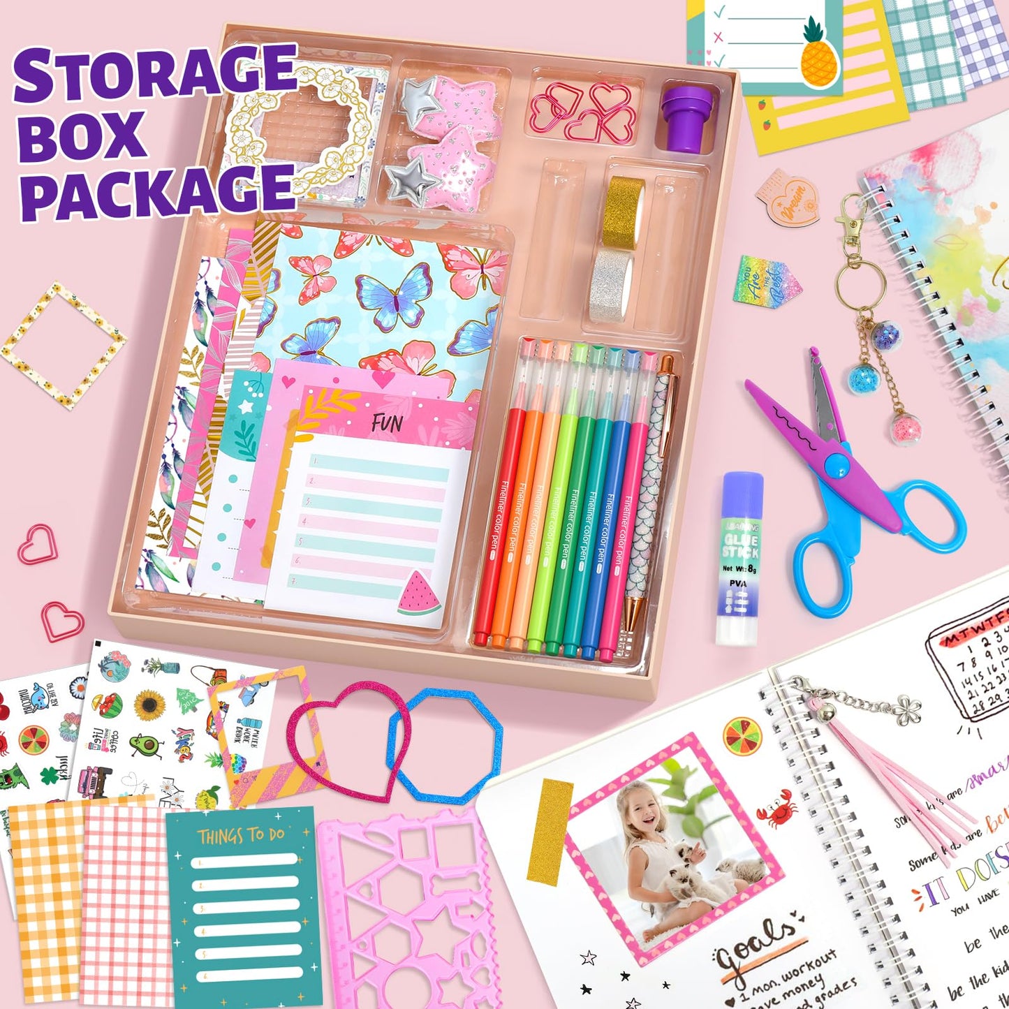 2 Pack DIY Journal Kit, 73pcs Journal Set for Teen Girls, Stationery Set, Scrapbook & Diary Supplies Set, Ideal Gifts for 8 9 10 11 12 13 14 Year Old Girl