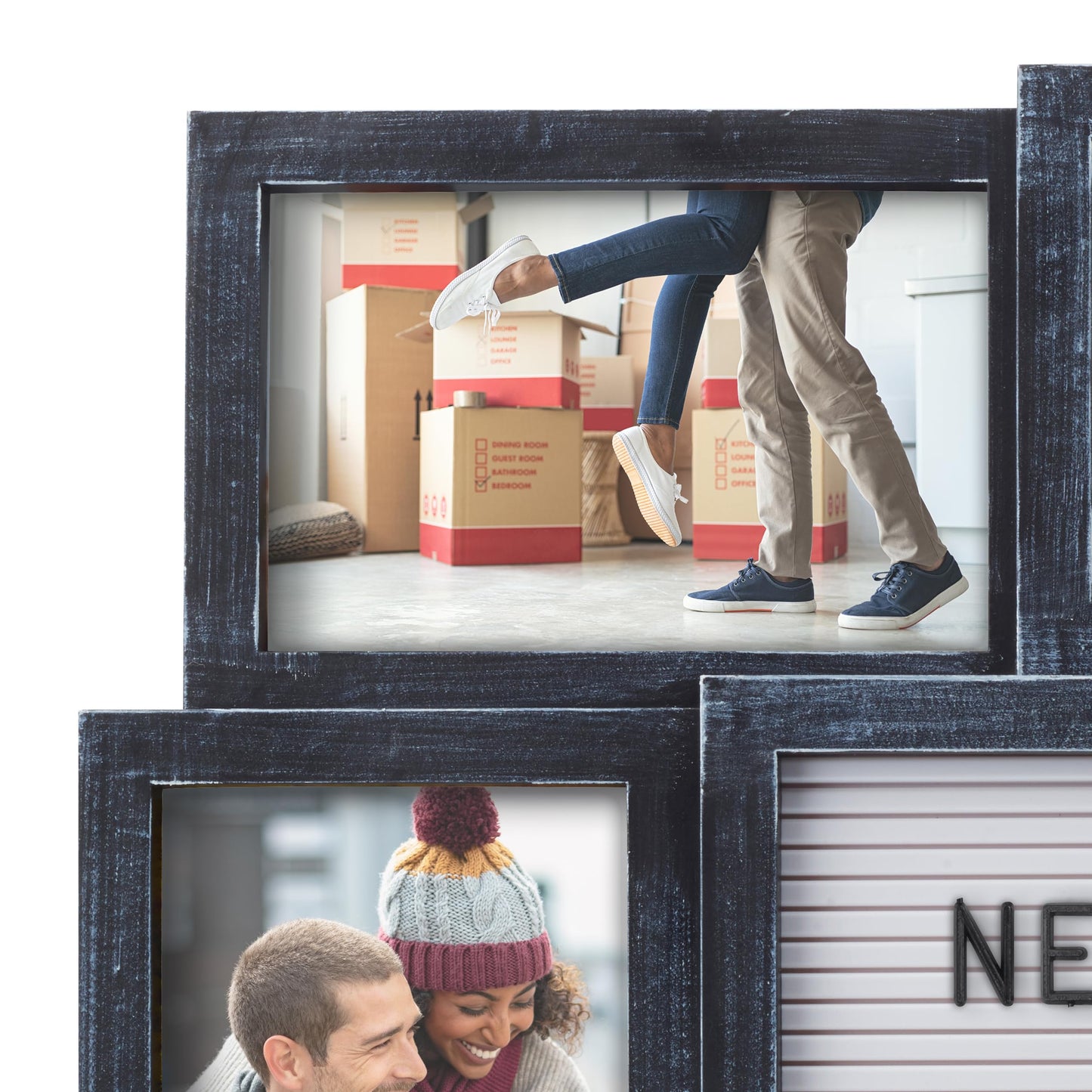 Melannco Customizable Letterboard 8-Opening Photo Collage, 19 x 17 inch,Distressed Black