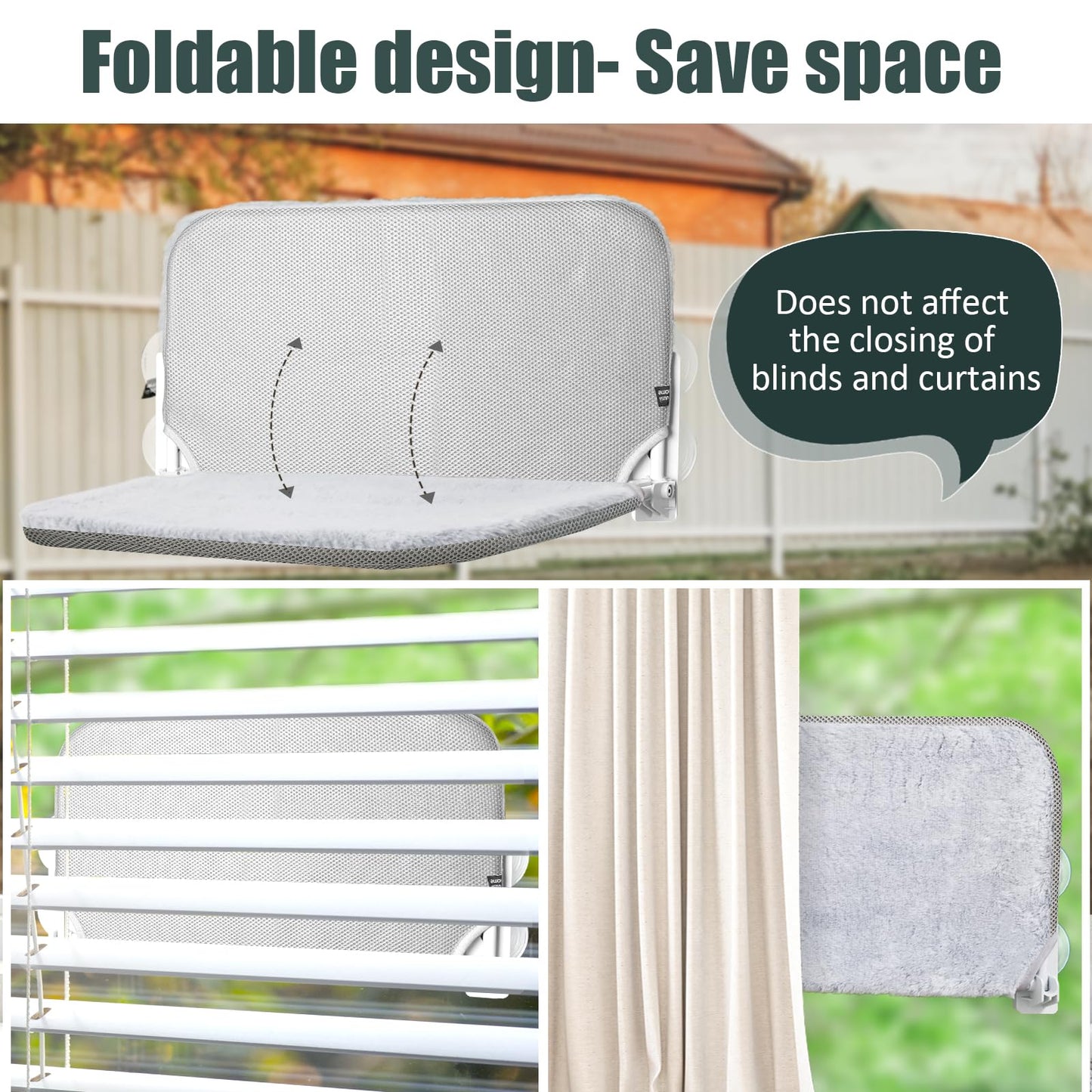 Sunhoo Cat Window Hammock Perch Cordless Seat Windowsill Ledge Sofa Bed Foldable Shelves with Sturdy Suction Cup for Large Cats Pet Kitten Hold Up to 55lbs Reversible Mat Lit Pour Chat