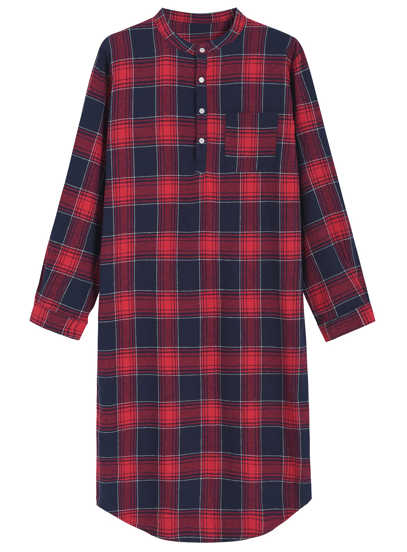 Latuza Men's Long Sleeves Cotton Flannel Nightshirt Nightgown, Red, X-Large