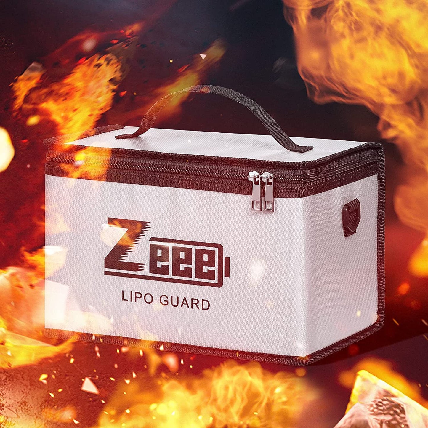 Zeee Lipo Safe Bag Battery Fireproof Bag Large Capacity Storage Guard Battery Safe Pouch for Storage Charging - 10 Cell Adjustable Battery Safe Bag(10.6x6.7x6.7in)