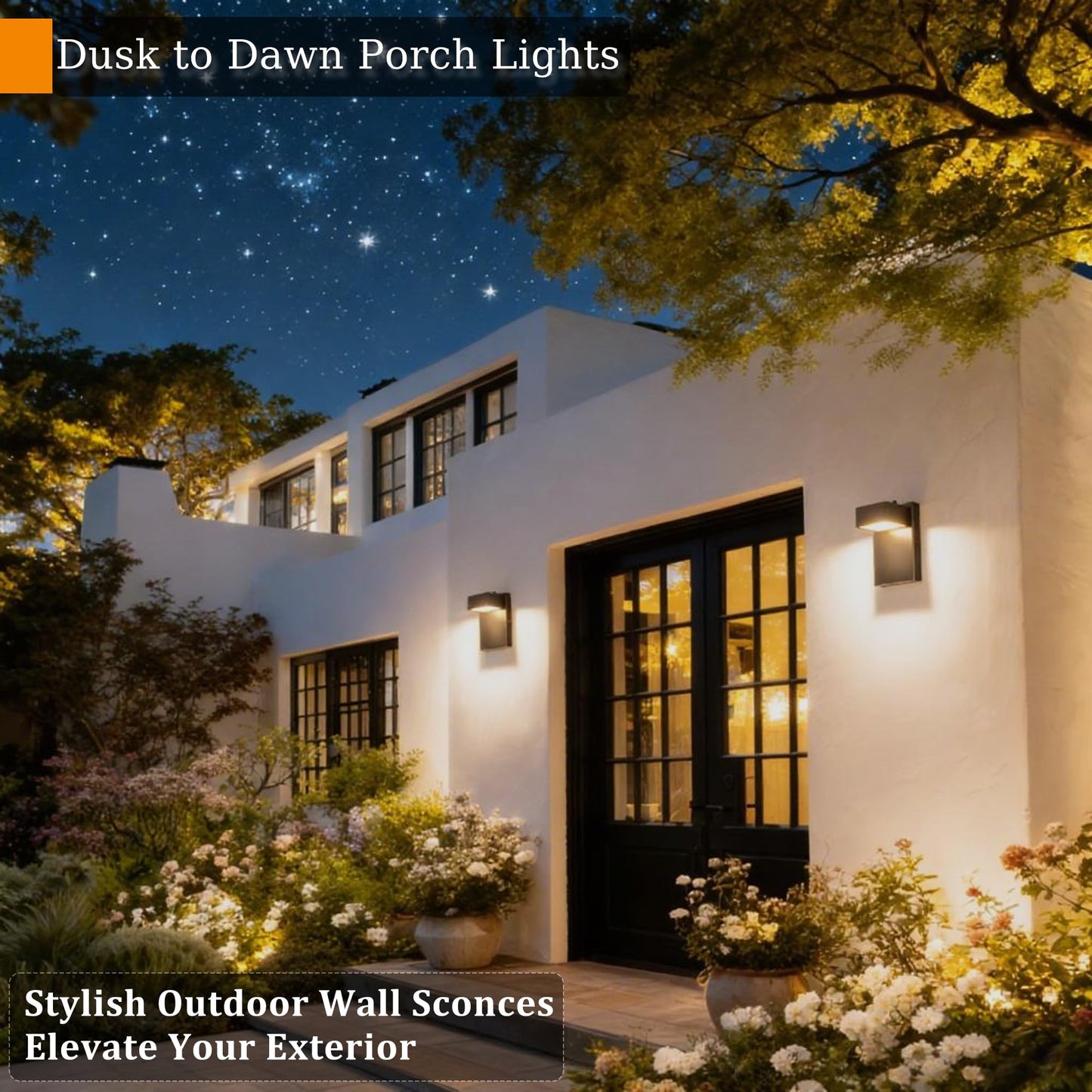 2-Pack Dusk to Dawn Outdoor Wall Lights, LED Exterior Wall Sconces 3000K Warm White, Weatherproof Modern Outdoor Light Fixtures Wall Mount for Porch, Patio, Garage, Entryway