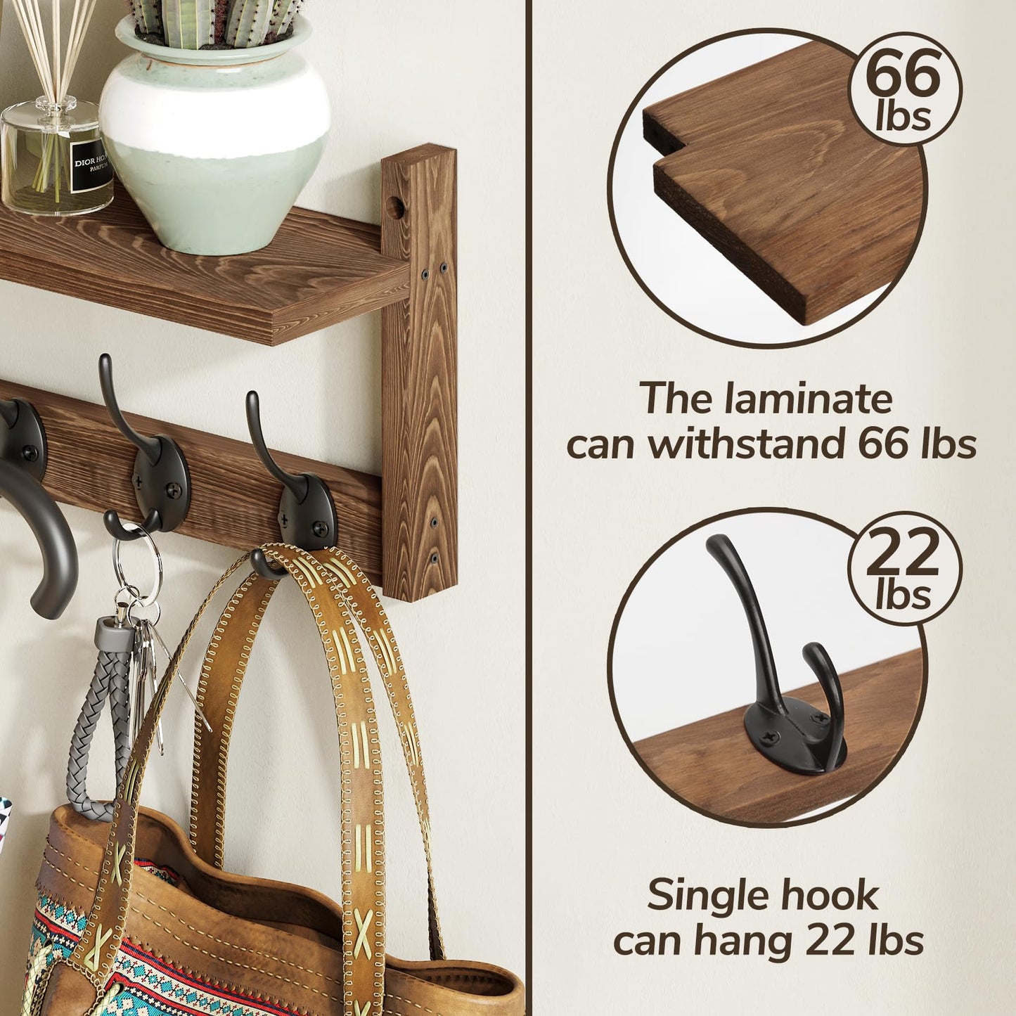 AMBIRD 34.2inch Wooden Extra-Long Wall Hook Rack with Shelf - Versatile and Decorative Wall-Mounted Storage - 10 Hooks for Hanging Coats, Hats, Scarves - Ideal for Entryways, Bedrooms, Closets