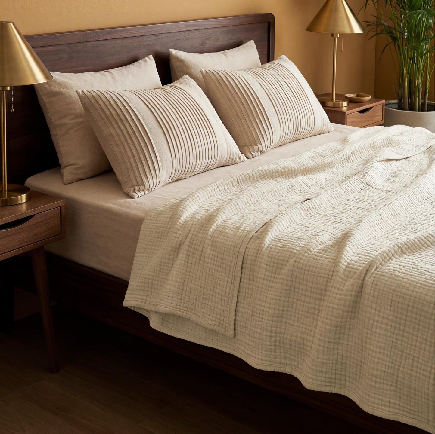 Bedsure 100% Cotton Muslin Throw Blanket - King Size for Bed, 4-Layer Breathable and Lightweight Thin Soft Summer Gauze Muslin Blanket for Adults, Linen Beige, 108x90 Inches