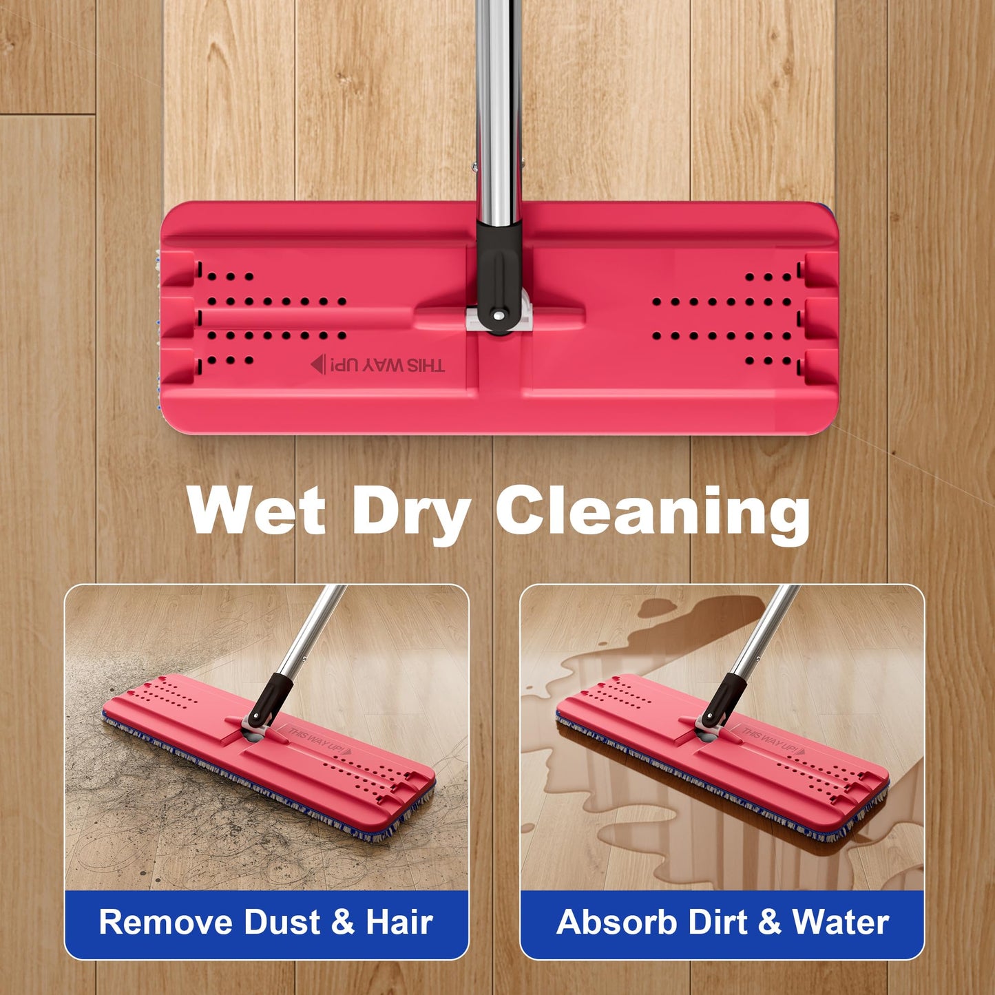 JOYMOOP Mop and Bucket Set for Home, Hands-Free Self-Cleaning System, with 3 Reusable Microfiber Mop Pads, Suitable for Floor Cleaning and Wall Cleaner - Black+Red+Slate Blue
