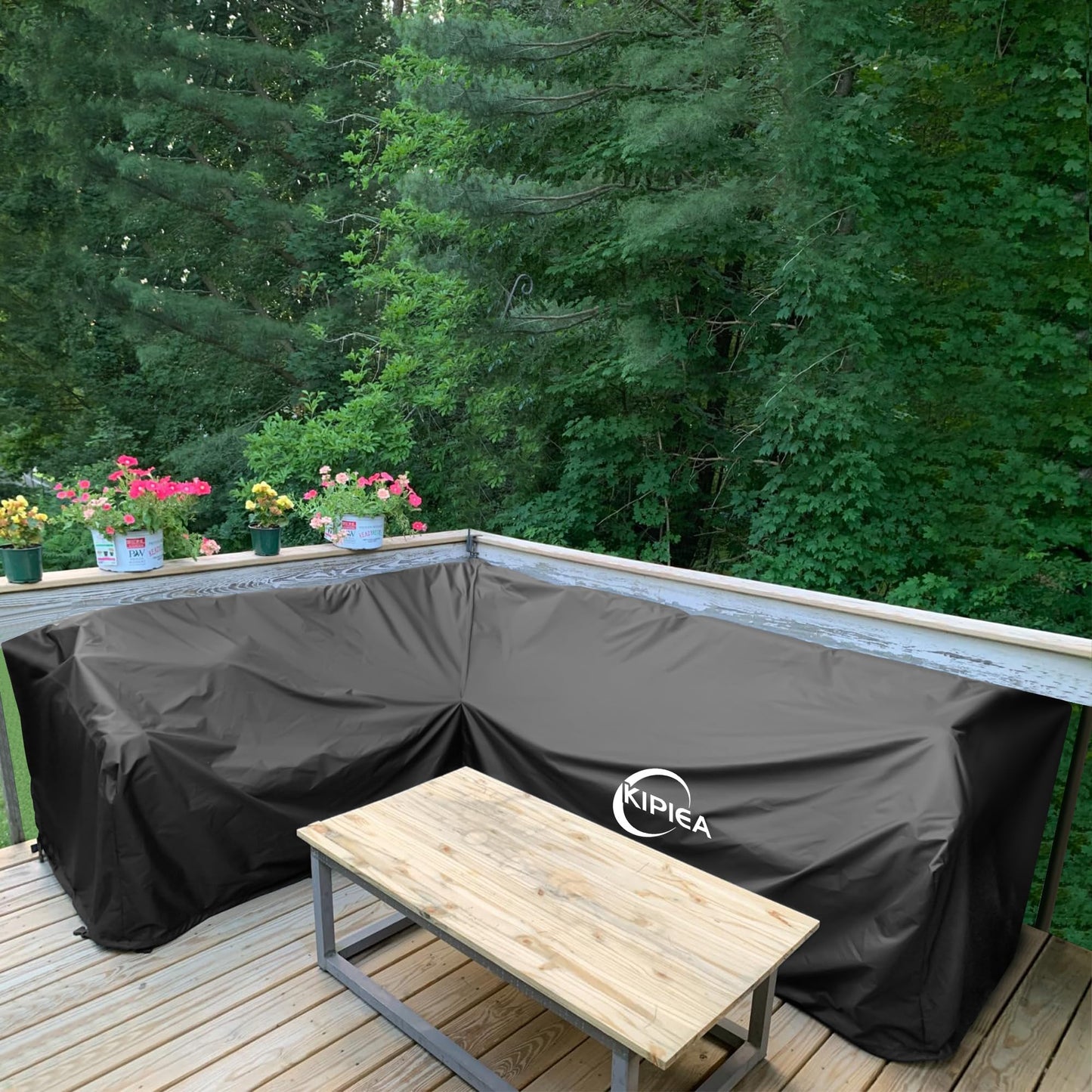 Kipiea Patio V-Shaped Sectional Sofa Cover, 420D Heavy-Duty Oxford Fabric Outdoor Sectional Cover with 6 Windproof Buckles, No Tears Anti UV No Fading (Right Facing, 85" x 85" L x 33.5" D x 31" H)