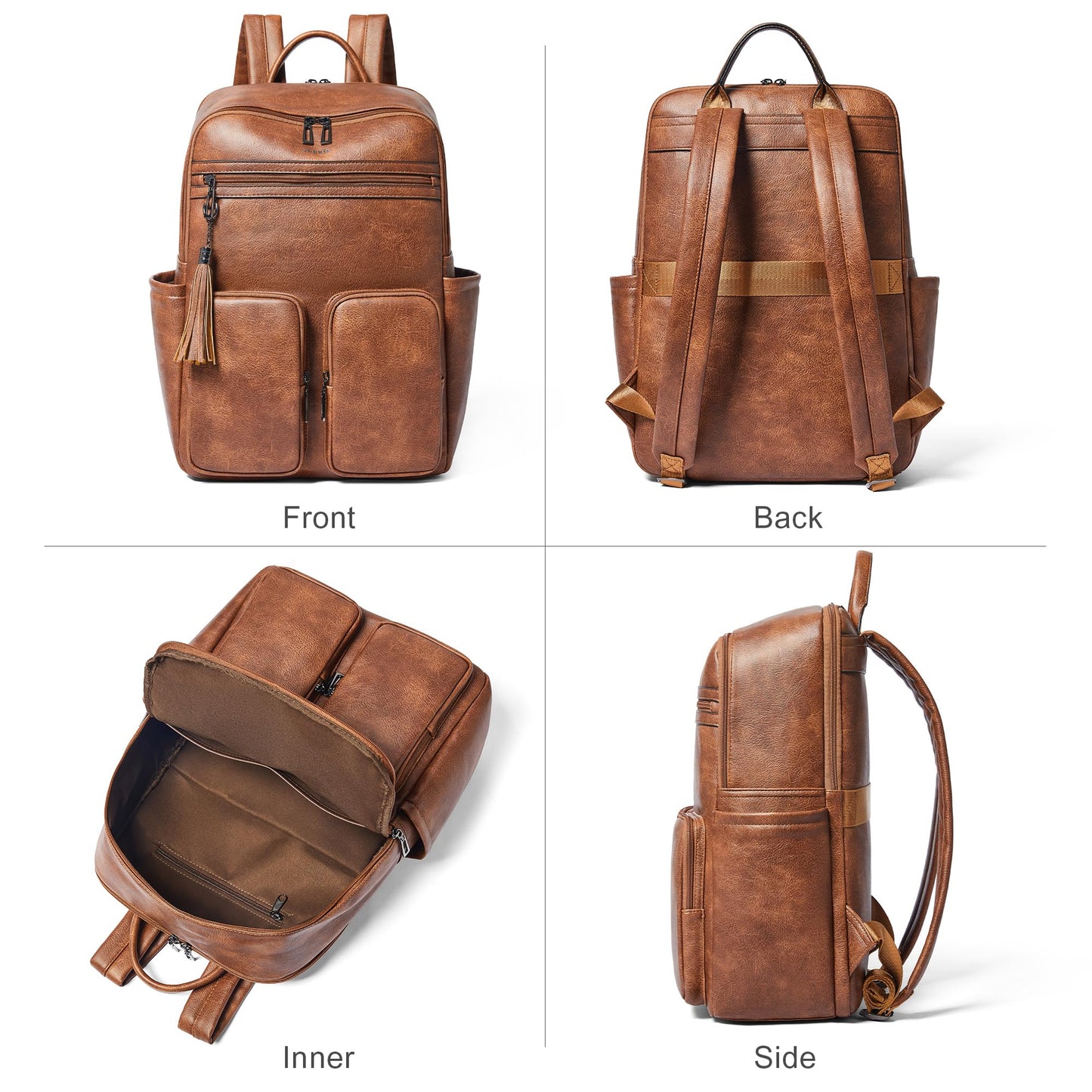 Shrrie Laptop Backpack for Women 16 Inch,Vegan Leather Travel Backpack Purse Work Business Computer Backpacks Teacher Nurse College Laptop Bookbag Casual Daypack,Two-toned Brown