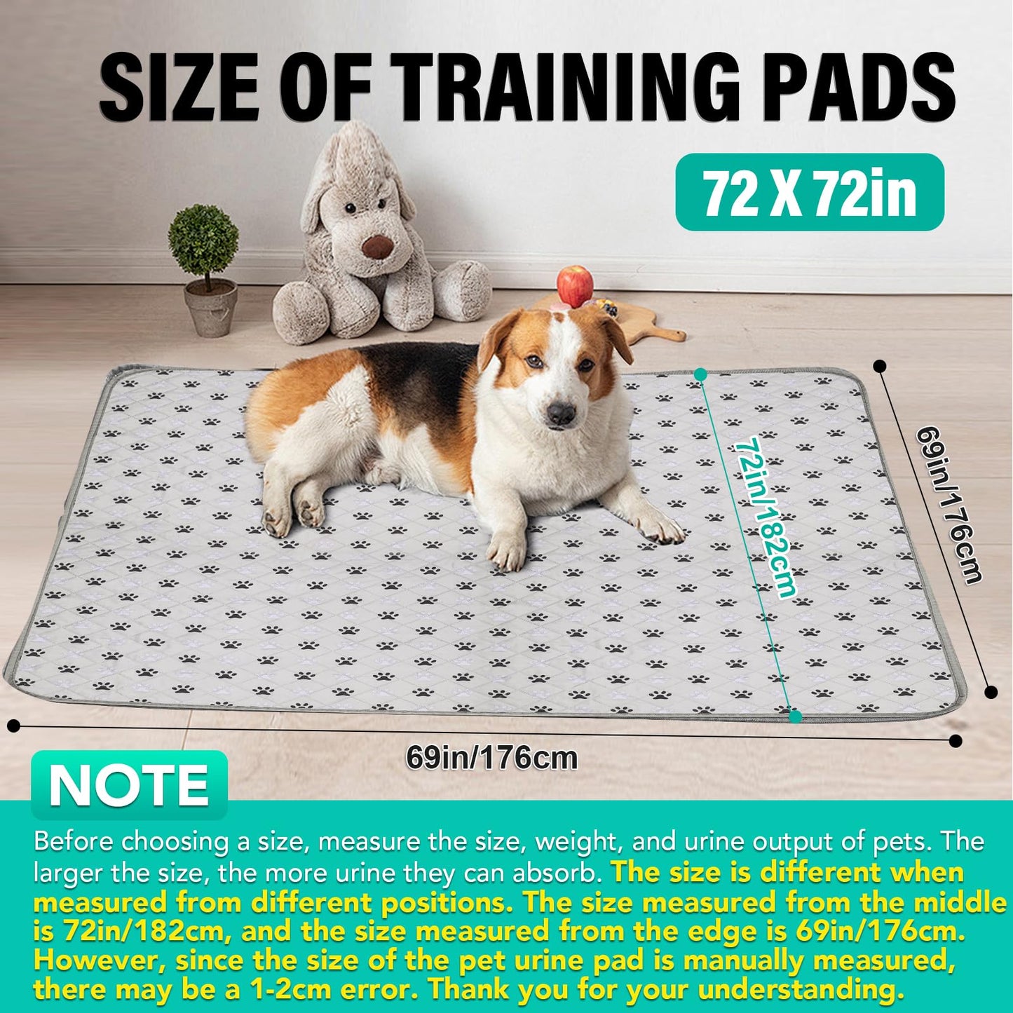 FURWEY Extra Large Washable Pee Pads for Dogs Super Absorbent Dog Training Pads Non-Slip Waterproof Pet Training Pads Mats Whelping Pads for Dogs Cats Puppy (Light Grey, 72"X72"(2PACK))