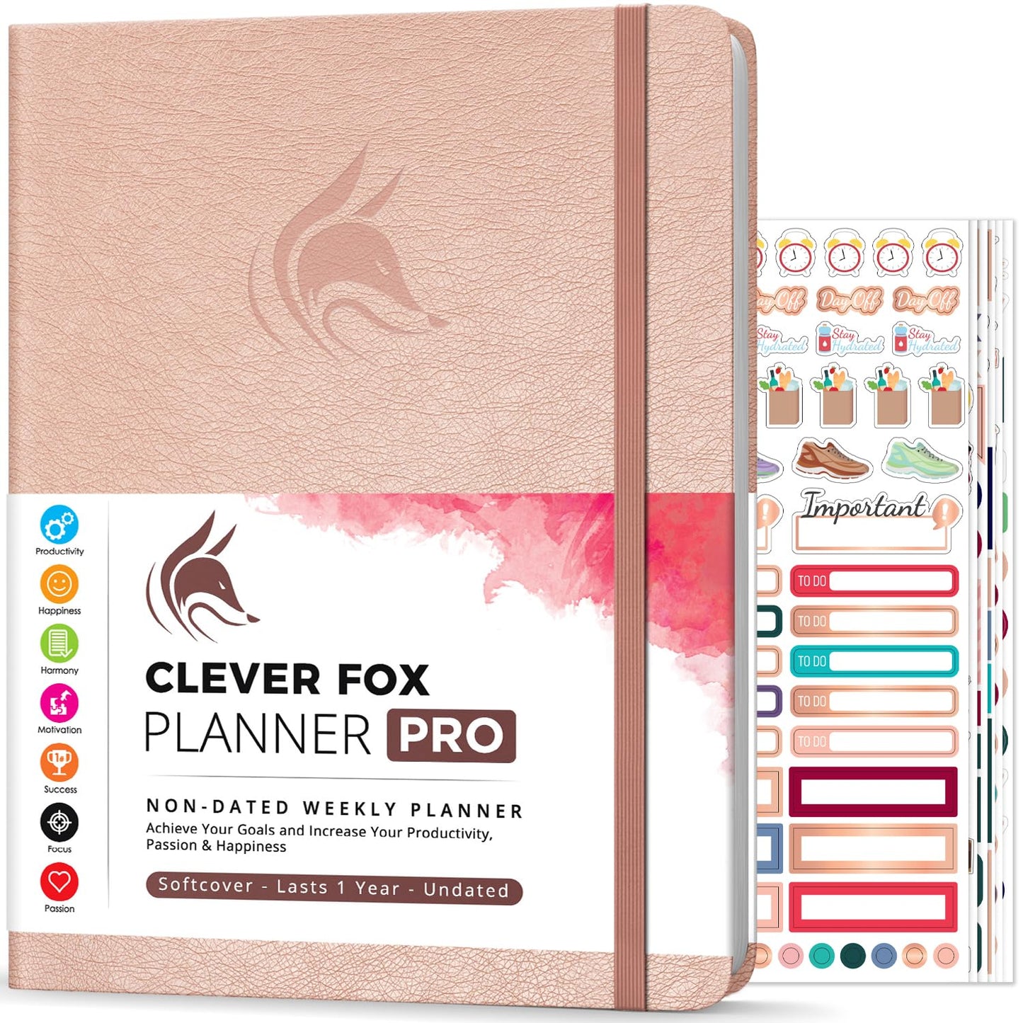 Clever Fox Planner PRO Weekly & Monthly Life Planner to Increase Productivity, Time Management and Hit Your Goals Organizer, Gratitude Journal Undated, 1 Year Softcover, 8.5x11 (Rose Gold)
