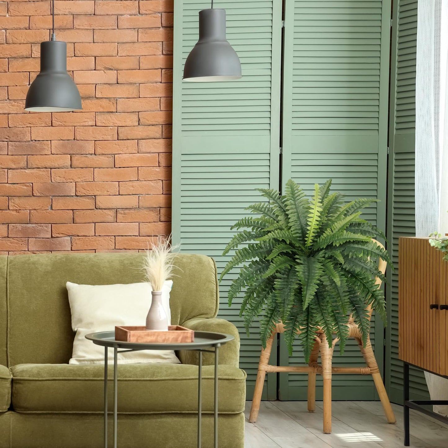 FOREST PRINCE Artificial Ferns, Set of 2 Bouquets 34" Fake Ferns with 39 Fronds for Decoraction Outdoors Garden Home