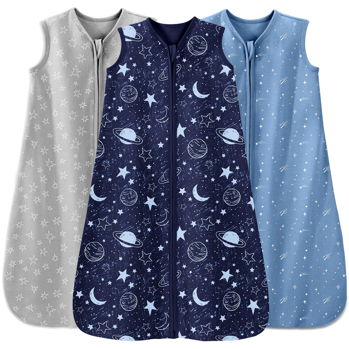 Unnivoll Baby Sleep Sack 18-24 Months 3 Pack 100% Cotton Lightweight 0.5 TOG Wearable Blanket Baby Sleep Bag with 2-Way Zipper for Infant Toddler Blue