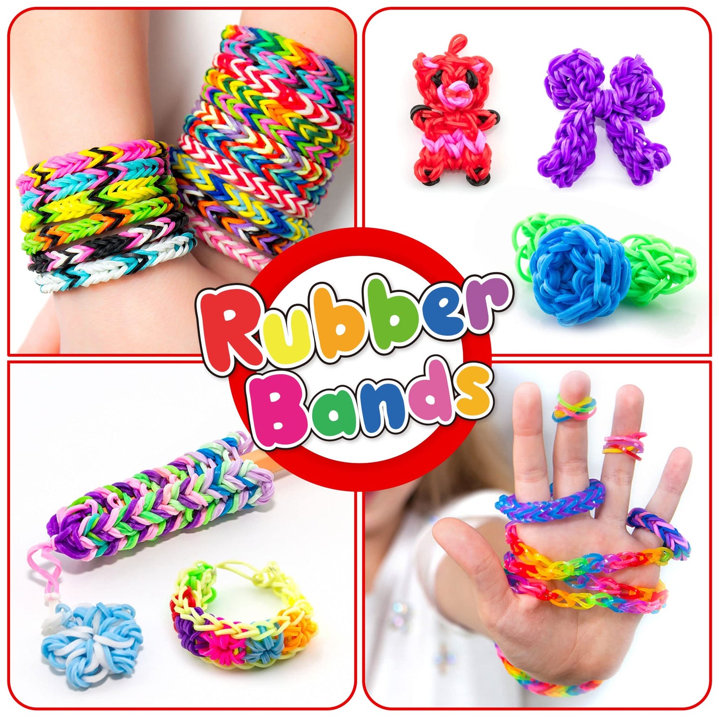 INSCRAFT 17500+ Rubber Loom Bands with 3 Layer Purple Container, 28 Colors, 600 S-Clips, 352 Beads, 40 Cartoon Pendant, Bracelet Making Refill Kit for Kids