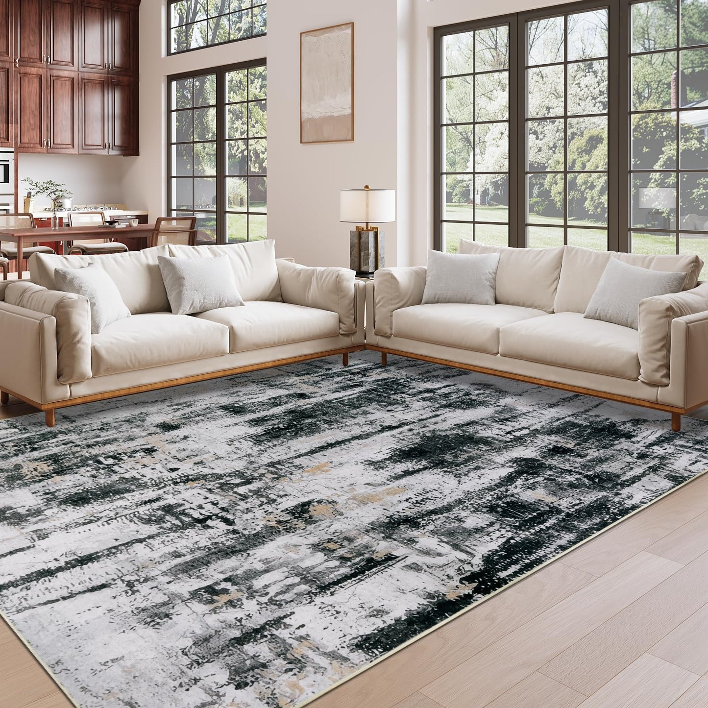 Homcomoda 5x7 Area Rug Living Room Rug Washable Rugs for Bedroom Modern Abstract Area Rug Soft Non Slip Large Carpet for Living Room Dining Room Farmhouse Black