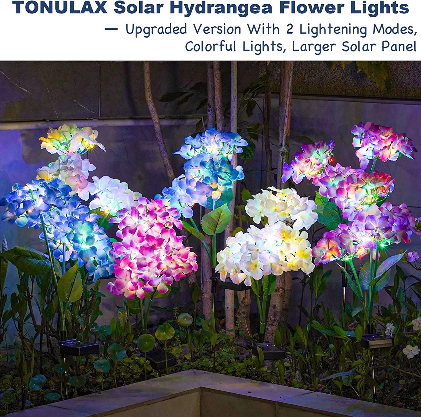 Solar Garden Lights - 3 Pack 2023 Version Solar Lights Outdoor,Realistic LED Hydrangea Flower Lights for Yard Decor, Garden Decoration, Two Lightning Modes & Enlarged Solar Panel