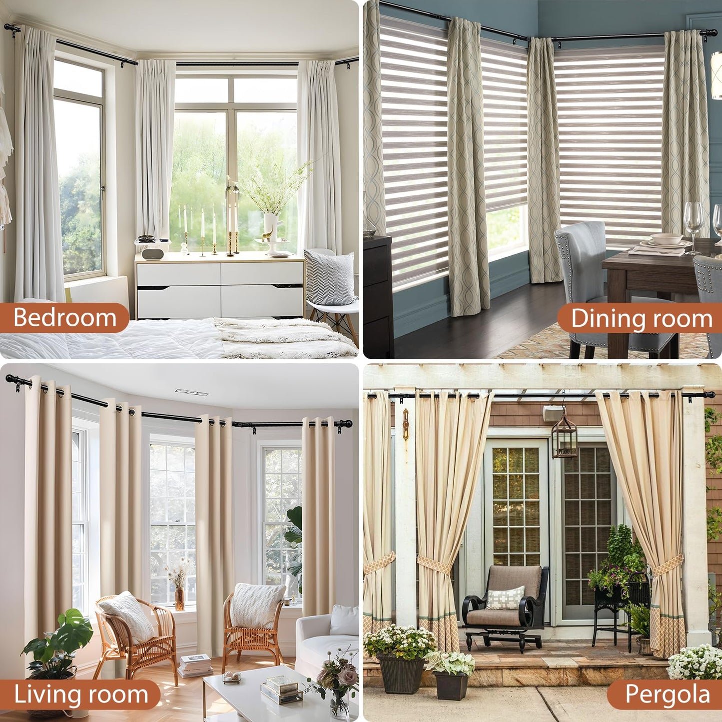 Bay Window U Shaped Curved Curtain Rods, 59-184 Inches, 1 Inch Diameter Heavy Duty Black, Adjustable for Bedroom, Living Room, Corner Windows