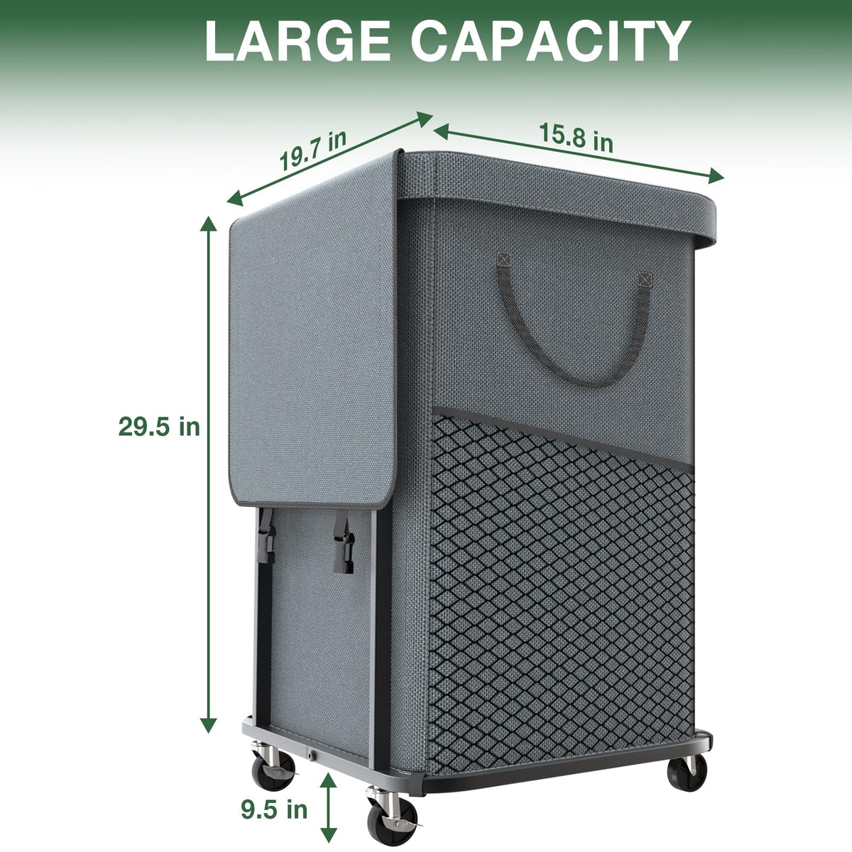 40 Gal(150L) High Grade Large Laundry Basket with Wheels, Rolling Laundry Hamper, Laundry Cart with Metal Frame and Removable Bag Design, Suitable for Laundry Room, Bedroom (Grey, 150L)