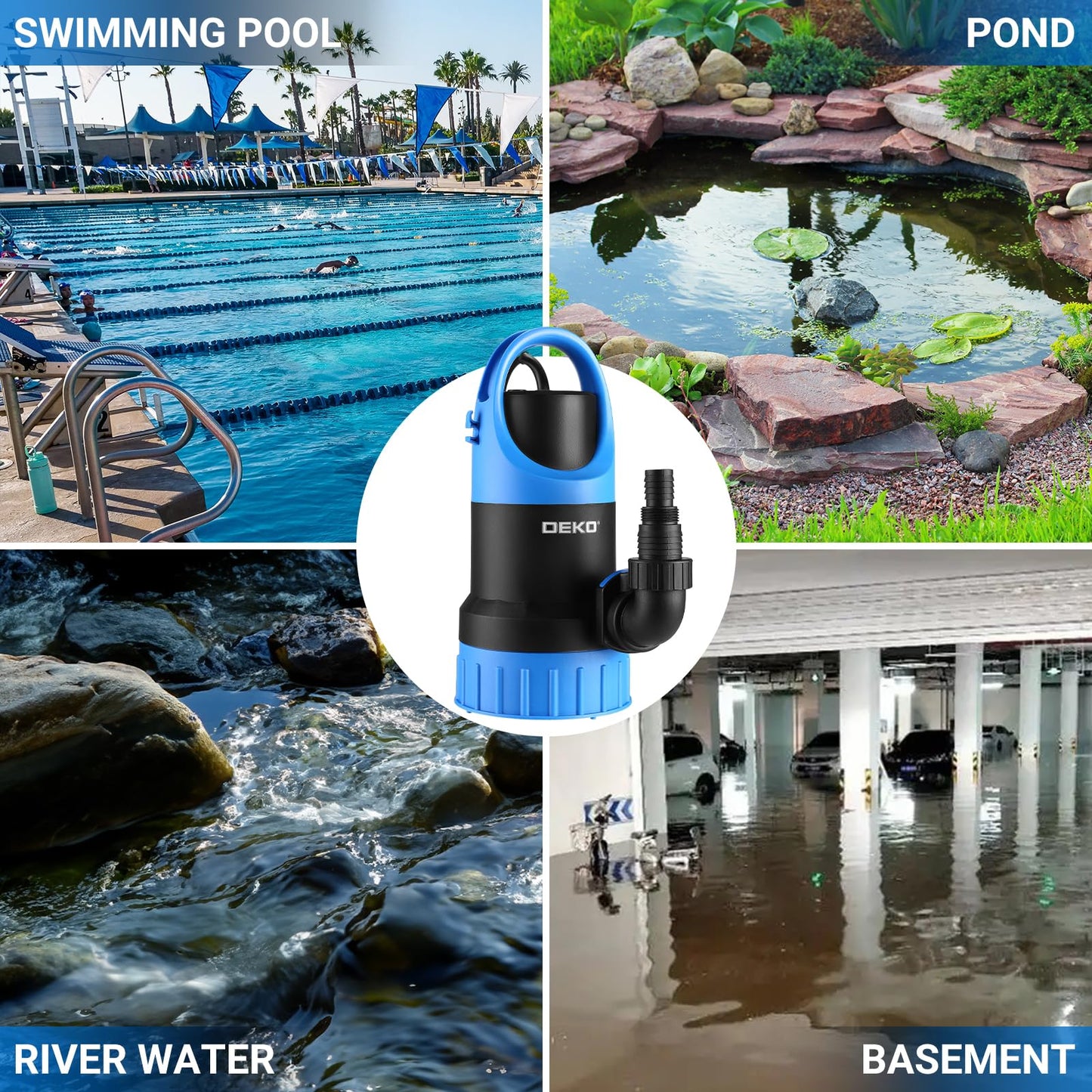 Sump Pump 1 HP Submersible Water Pump Thermoplastic Portable Utility Pump 4500 GPH High Flow Water Removal