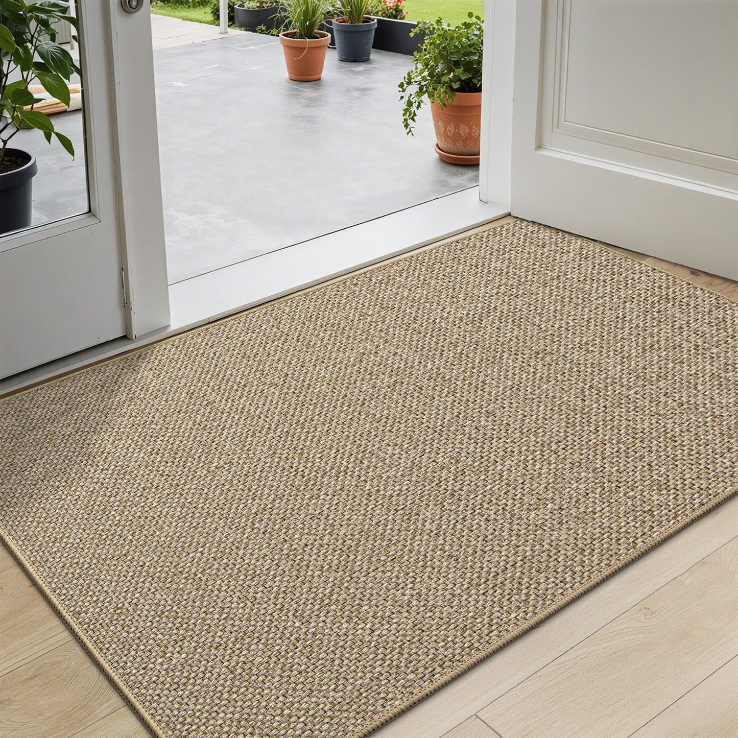 DEXI Door Mat Indoor Entrance, 32x48 Large Ultra Thin Front Entry Rug Floor Carpet, Washable Dirt Trapper Doormat with Non Slip Rubber Waterproof Back for Entryway, Beige