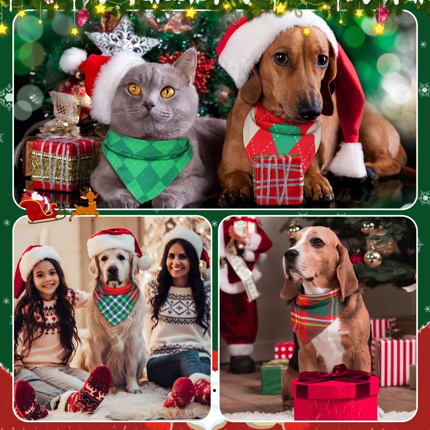 Sanwuta 60 Pcs Christmas Plaid Dog Bandanas Bulk Holiday Dog Scarf Bibs Puppy Bandanas Adjustable Washable Kerchief Pet Costume Accessories Grooming Supplies for Small to Medium Cats Dogs