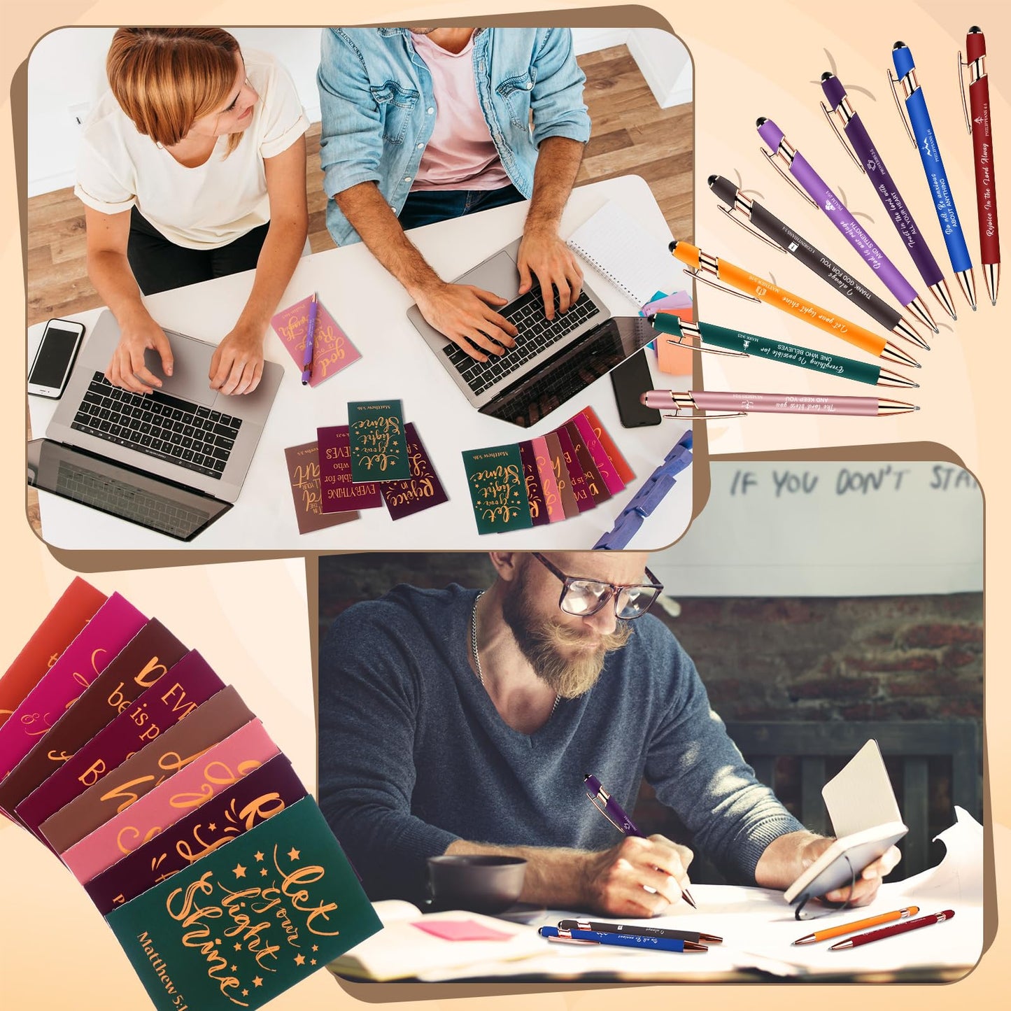 64 Pcs Christian Gift Bulk Include 16 Bible Verse Notebooks 16 Christian Pens 16 Religious Keychain and 16 Organza Bags Inspirational Bible Notepads Gift Set for Church School Supplies Easter Favor