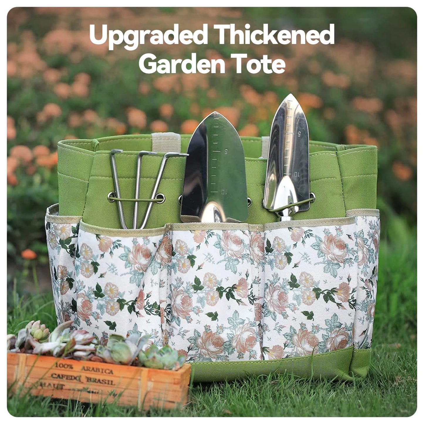 Grenebo Garden Tools 9-Piece Heavy Duty Gardening Tools with Pruning Shears & Large Garden Tote, Rust-Proof Tools Set for Gardening, Ideal Gardening Gifts for Women & Birthday Gifts for Mom