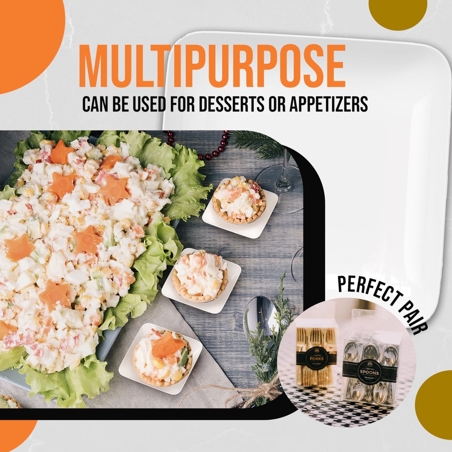 Exquisite Tiny Mini Dessert Plates - 240 Pack 2.4 in. x 2.4 in. White Disposable Appetizer Plates - Small Plastic BPA Free for Weddings