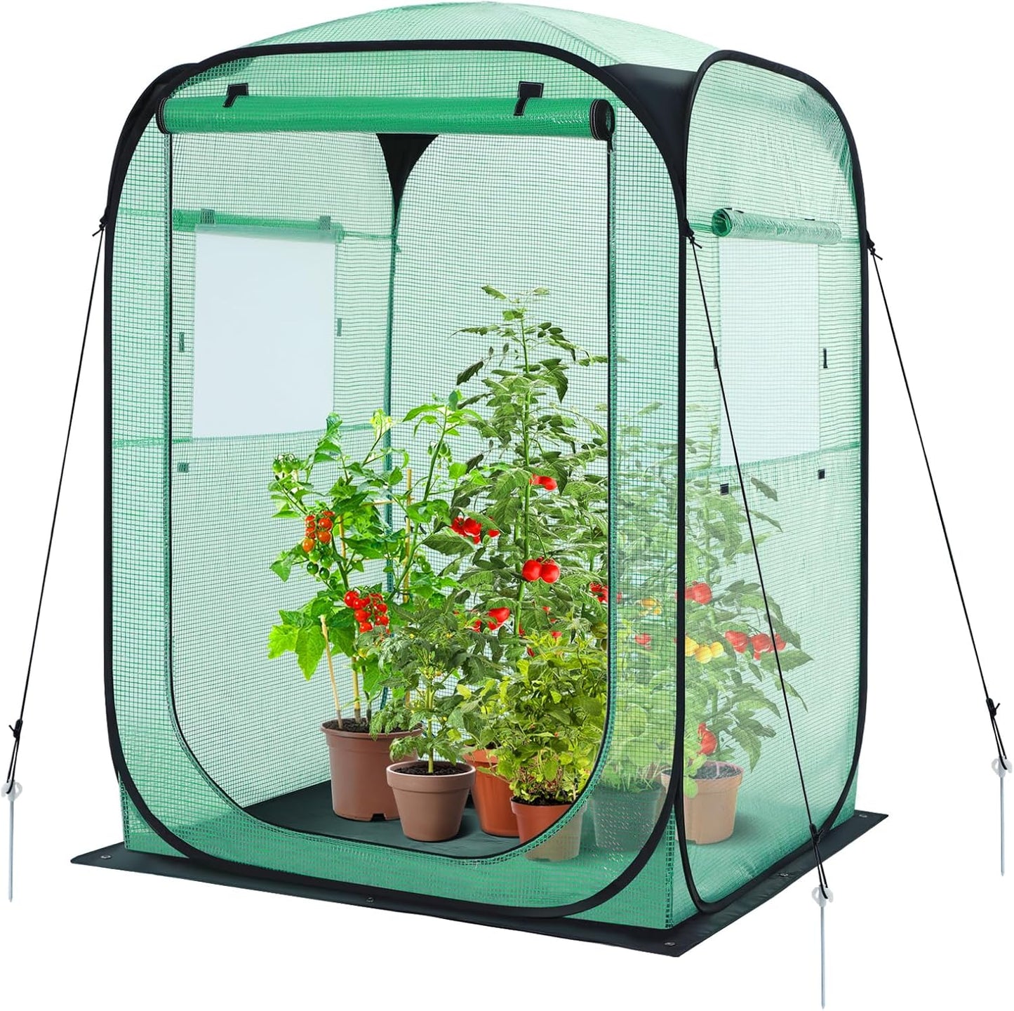 Ohuhu Pop Up Greenhouse for Outdoors, Portable Walk-in Mini Green House with Removable PE Mat & Mesh Window Fast Set-up GreenHouses for Indoor Outside Protecting Plant from Cold Frost & Birds