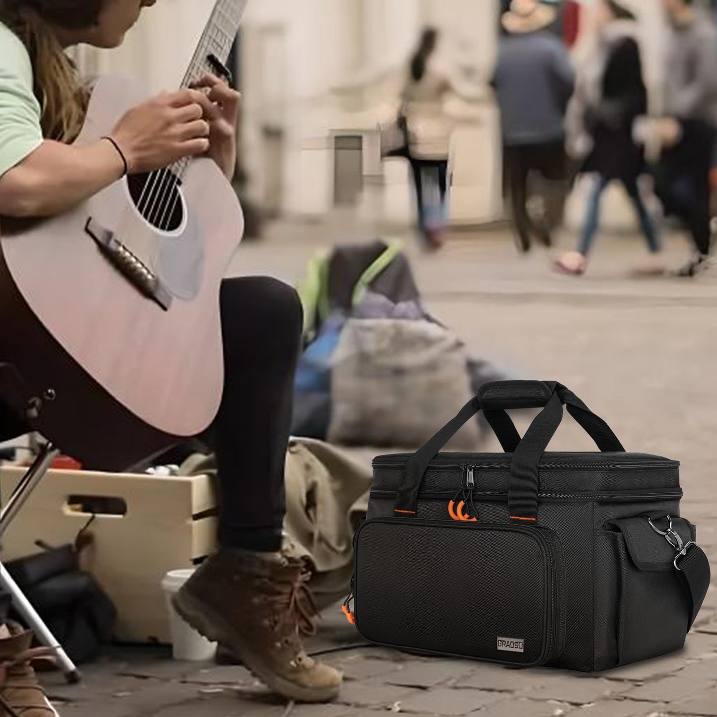 GRAOSO Travel Carry Bag Compatible with Positive Grid Spark 40 Amp, Double Layer Gig Bag with Multiple Pockets for Accessories, Music Gear Case with Handle Strap and Anti-Slip Bottom, Black