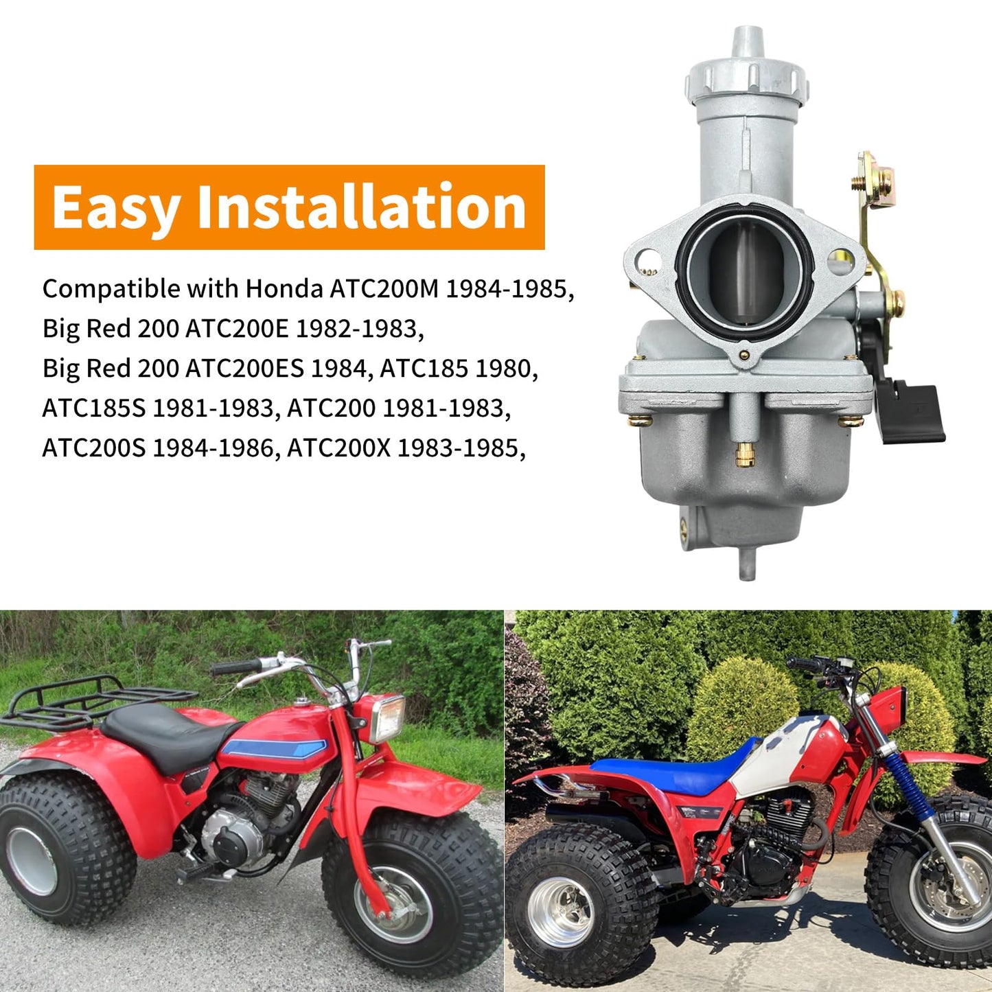 Vkinman PZ27 Carburetor Carb Kit Replacement for Honda Big Red 200 ATC200E ATC200ES ATC185 ATC185S ATC200 ATC200S ATC200M ATC200X