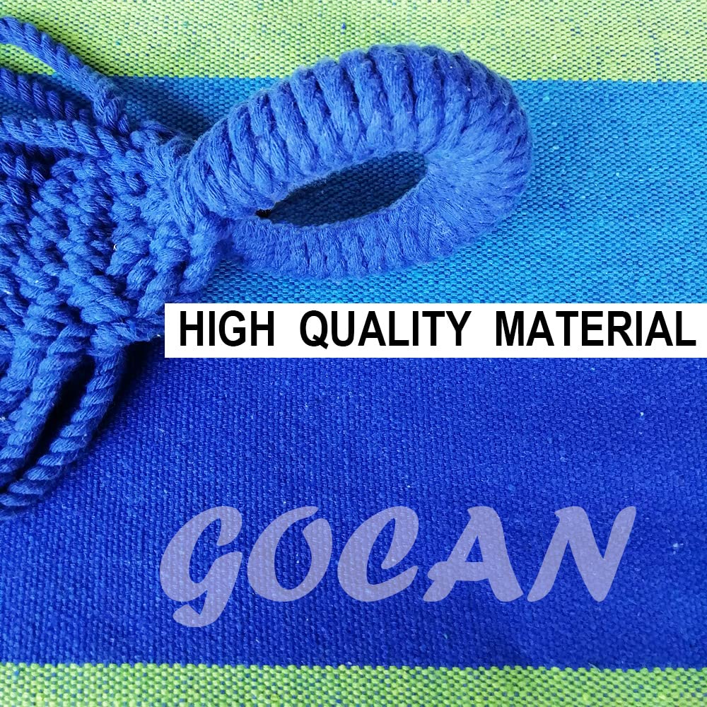 GOCAN Brazilian Double Hammock 2 Person Extra Large Canvas Cotton Hammock for Patio Porch Garden Backyard Lounging Outdoor and Indoor(Blue/Green) XXXL