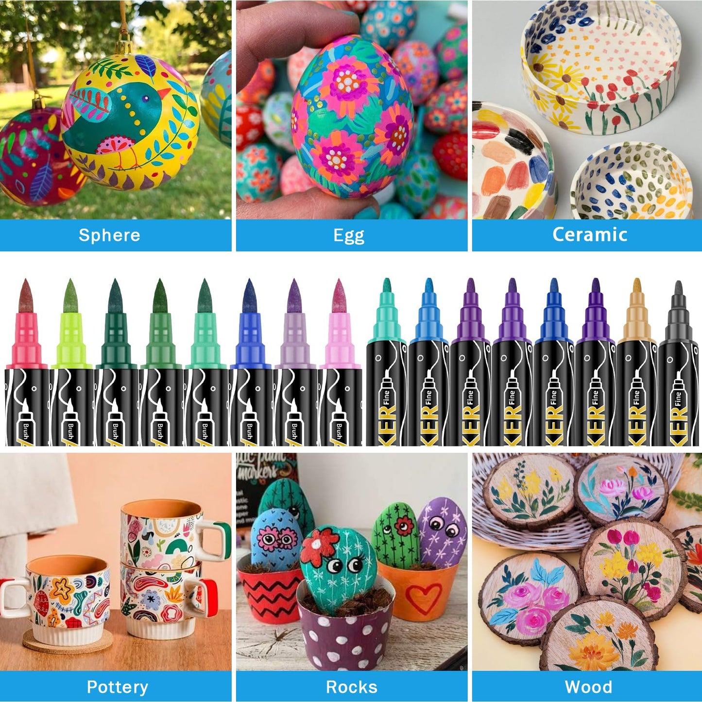 Acrylic Paint Markers,Dual Tip Acrylic Paint Pens,Brush Tip and Fine Tip Markers For Rock Painting,Plastic,Canvas And Diy Crafts Art Supplies