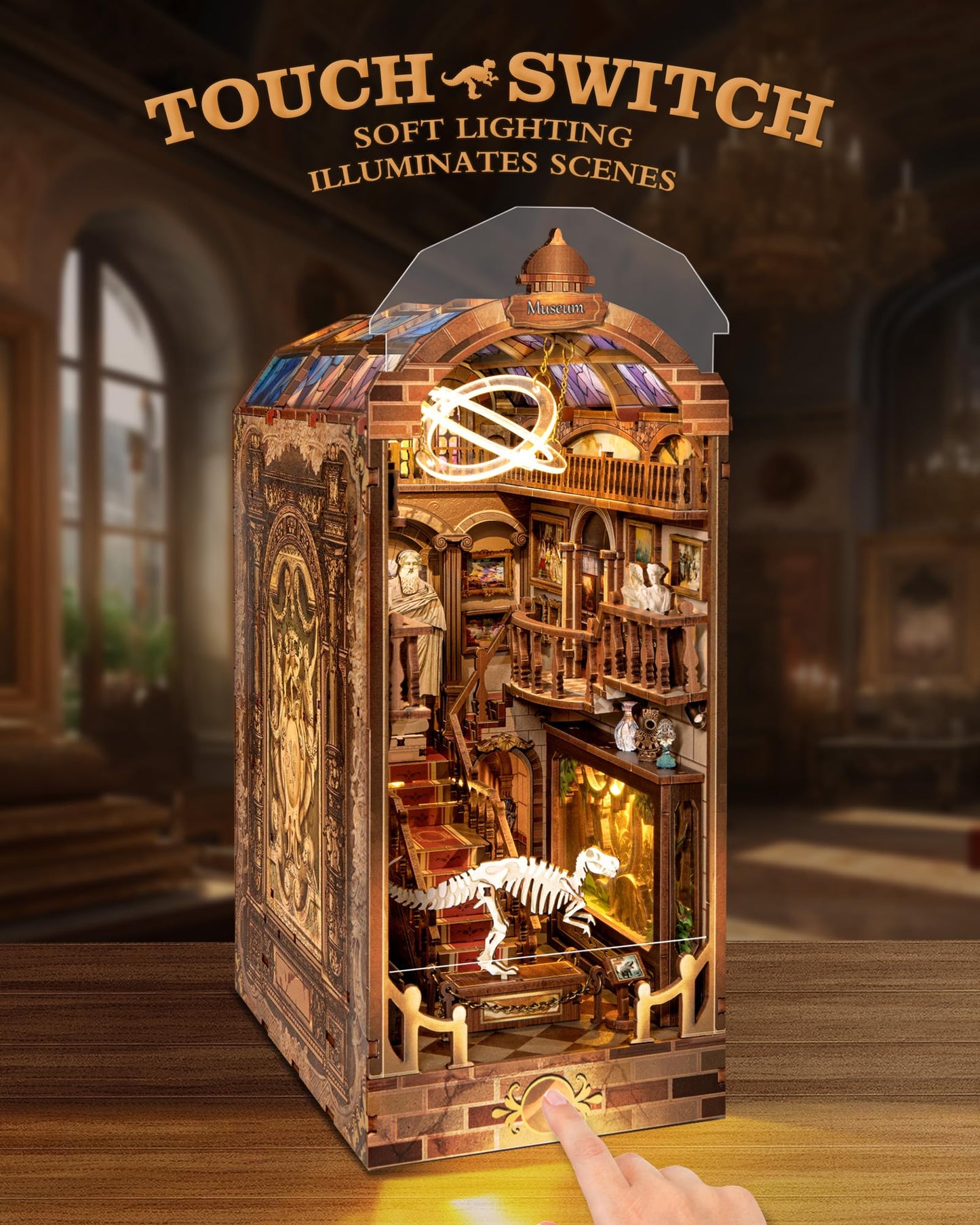 Quanquer DIY Book Nook Kit: DIY Dollhouse Booknook with LED Light - 3D Wooden Puzzle Miniature House Kits - DIY Crafts for Adults - Bookshelf Insert Decor - Gifts Family & Friends(Museum)