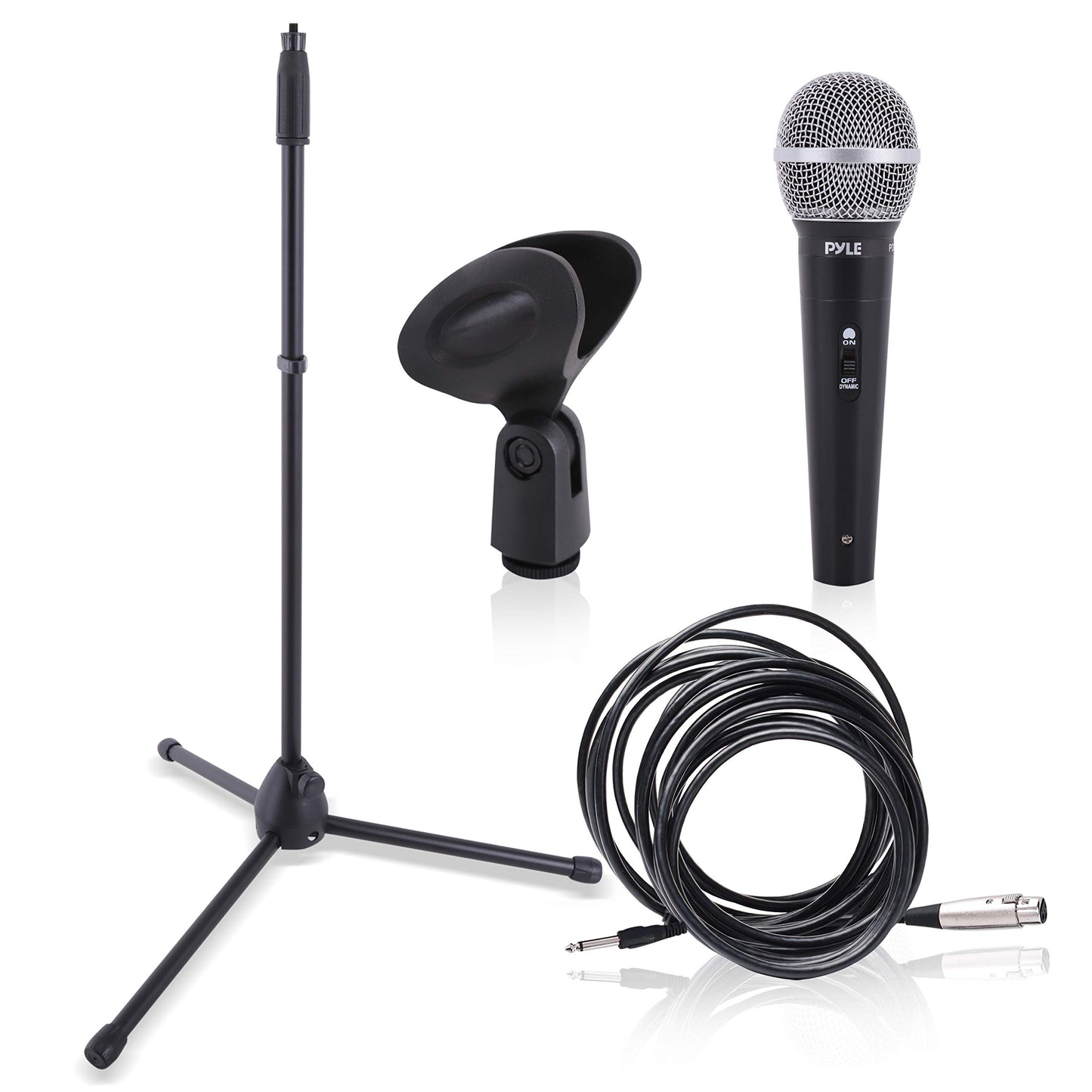 Pyle Professional Handheld Dynamic Microphone Kit - Unidirectional Vocal Wired Microphone w/Carry Bag, Metal Mic Stand, Holder/Clip & 16.4ft XLR Audio Cable to 1/4'' Audio Connection - PDMIC88ST